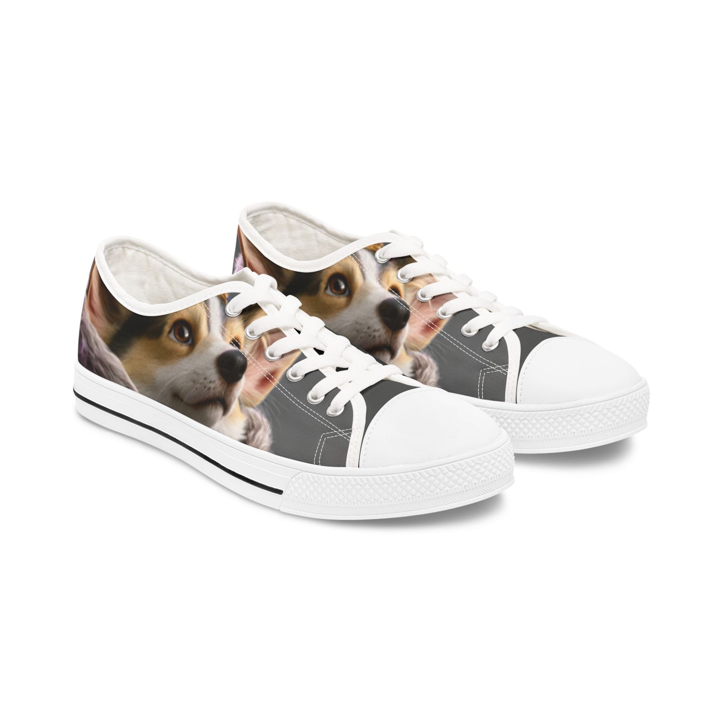 King Pup Cute Corgi Face Women's Low Top Casual Canvas Sneakers