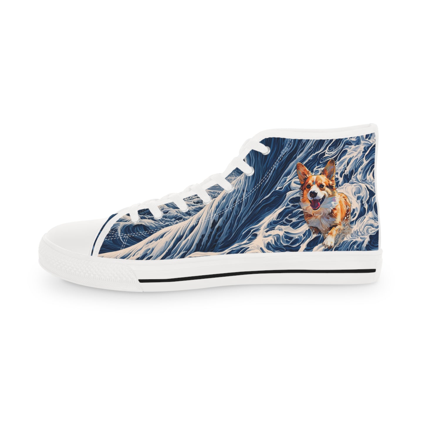 Coastal Corgi Big Blue Ocean Wave Men's High Top Casual Canvas Sneakers