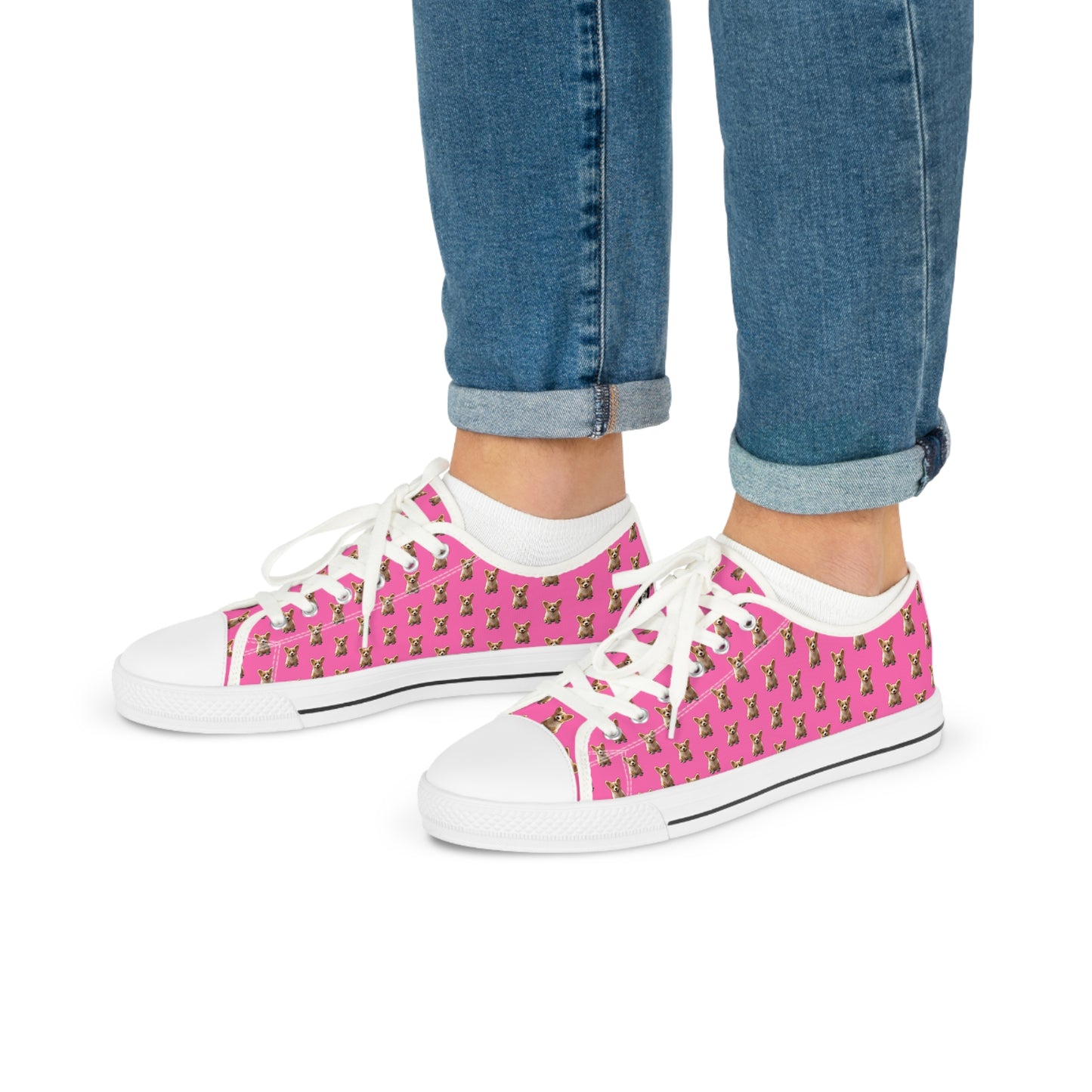 Sweetness Hot Pink Men's Low Top Casual Canvas Sneakers - Corgi Mosaic Pattern
