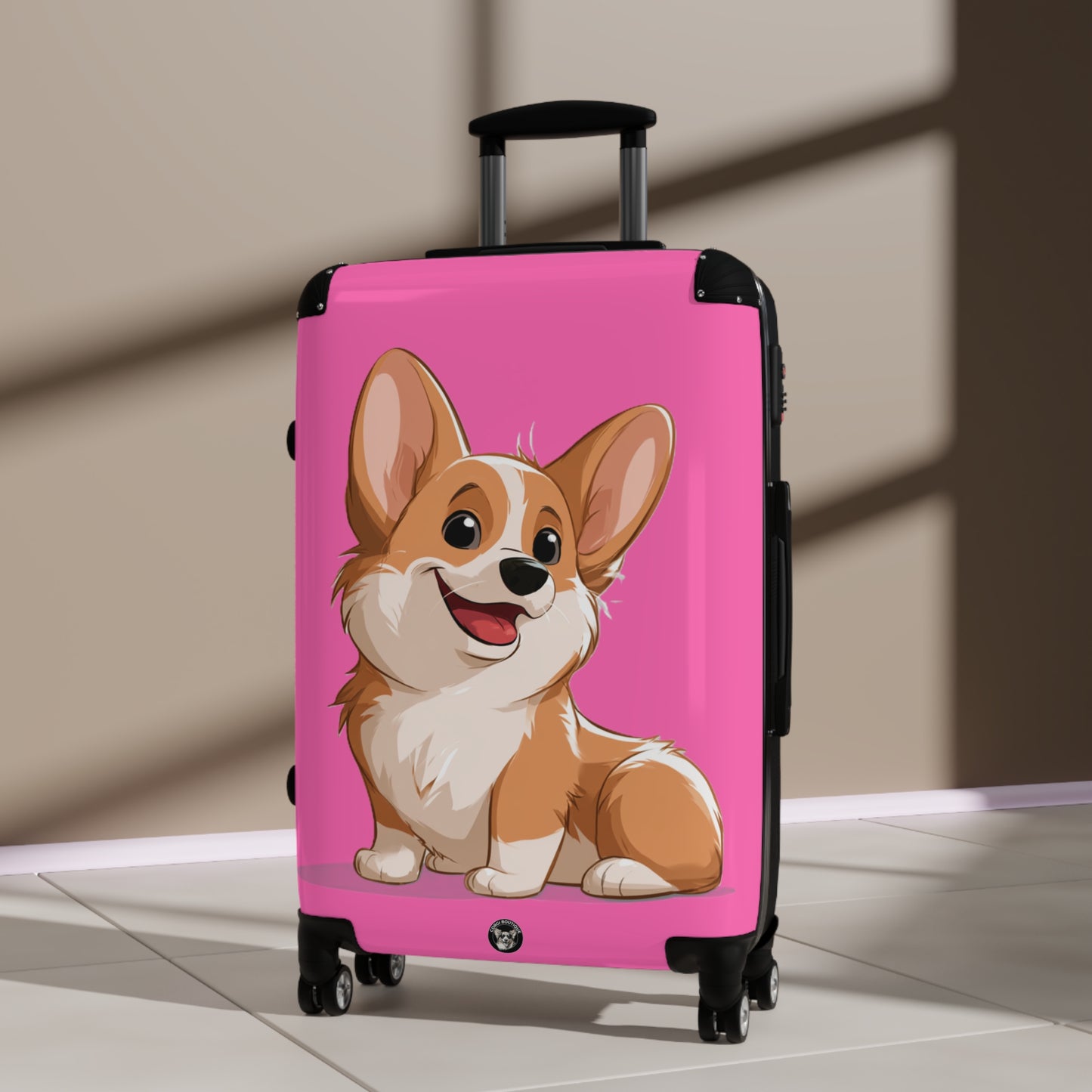 Cute Corgi Puppy Animation Suitcases — Pink Rolling Luggage with Adorable Dog Design