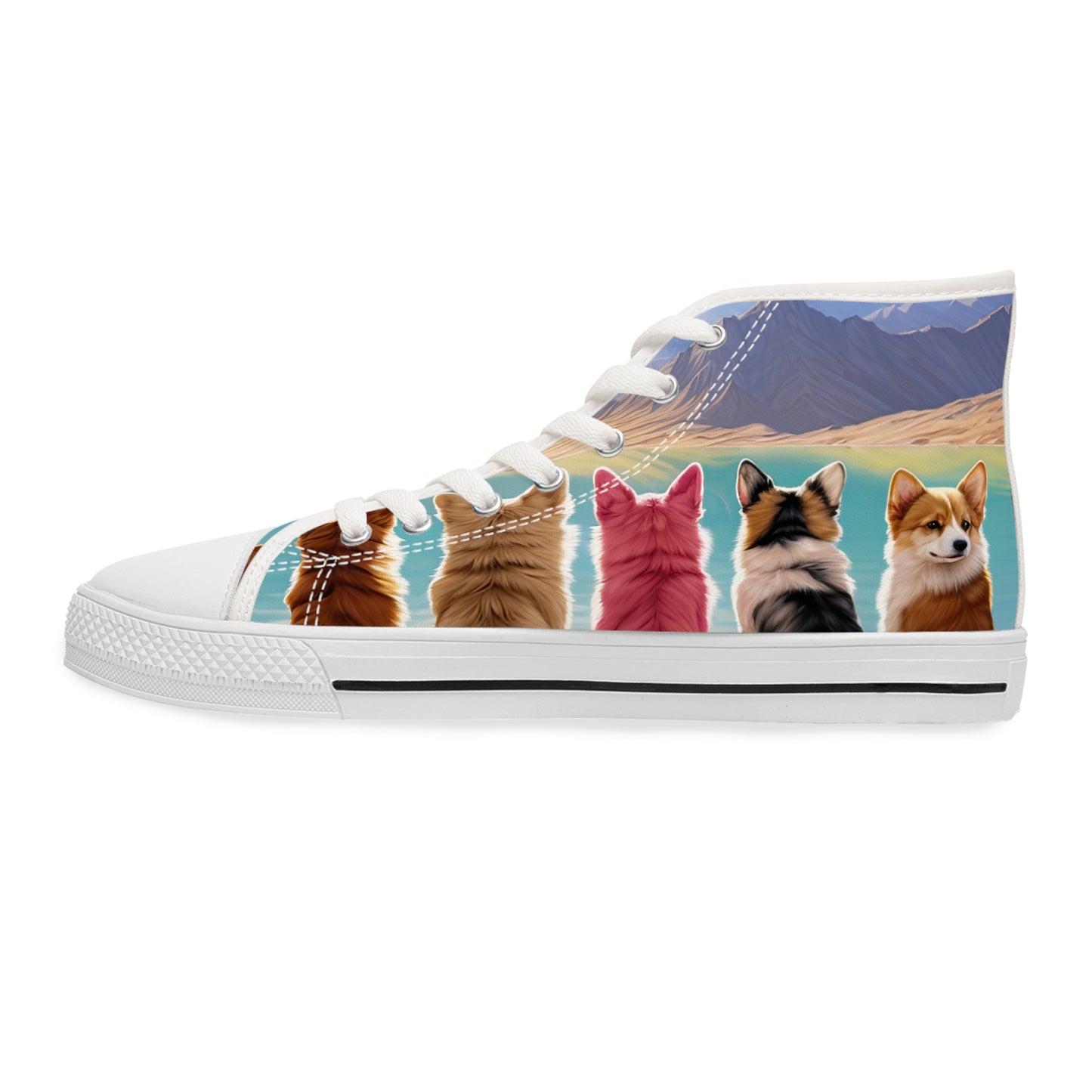 Corgi Lake Tranquil Portrait Women's High Top Casual Canvas Sneakers