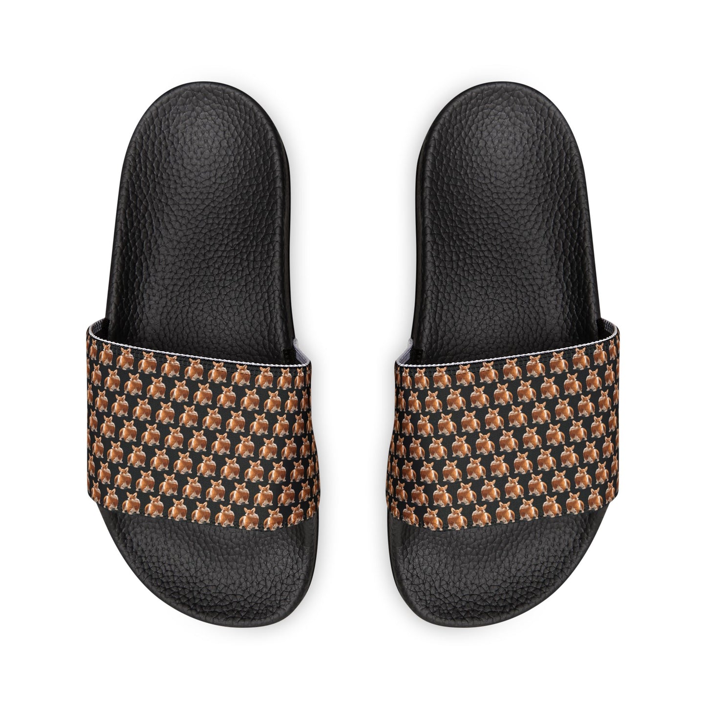 Corgi Contempt Mosaic Pattern Women's Casual Black Slide Sandals - Pool & Beach Slides