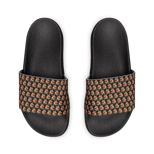 Corgi Contempt Mosaic Pattern Women's Casual Black Slide Sandals - Pool & Beach Slides