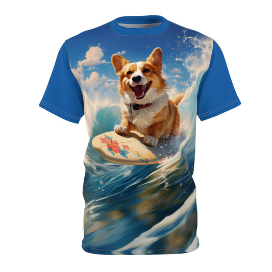 Cowabunga Corgi Unisex Bold Designer Tee - Surf Pup on Pacific Crest (Part of the Corgi Beach Day Collection)