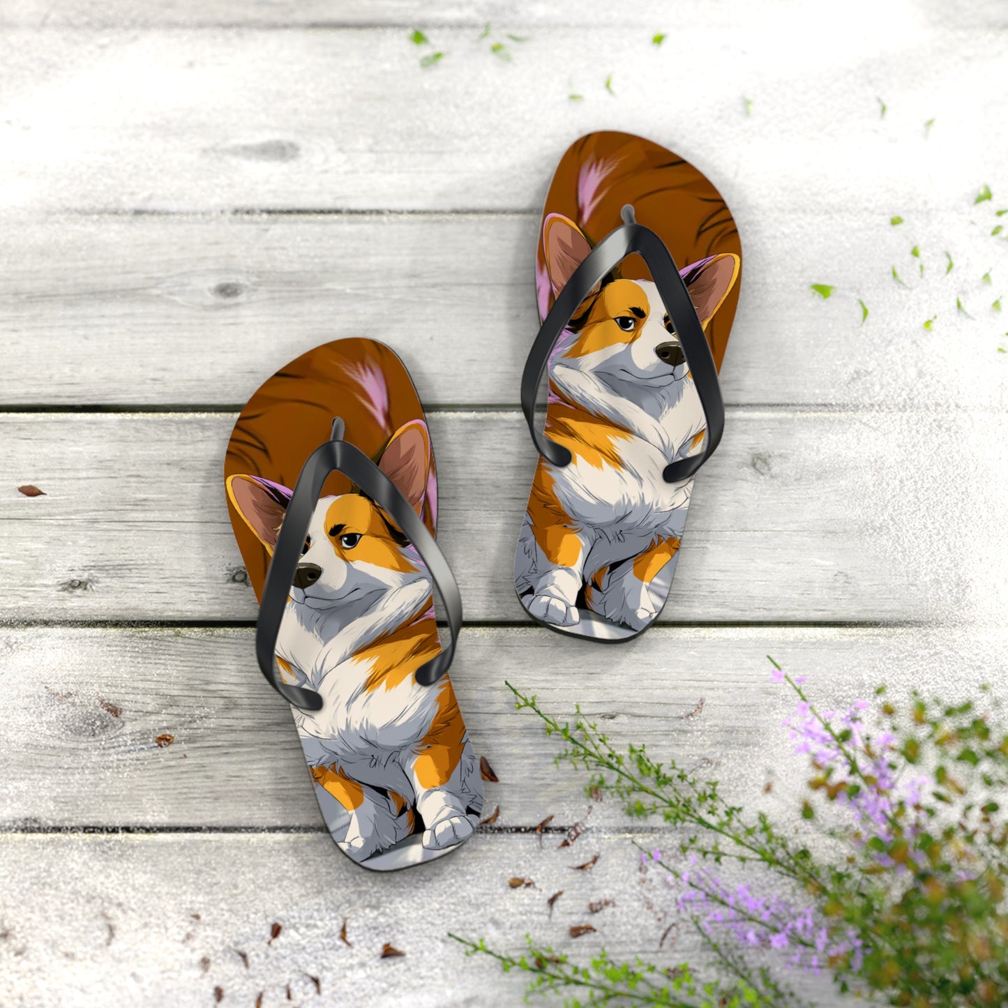Boss Dog Corgi  Artistic Unisex Flip Flops — Cool Corgi Sandals for the Dog Beach or Anywhere