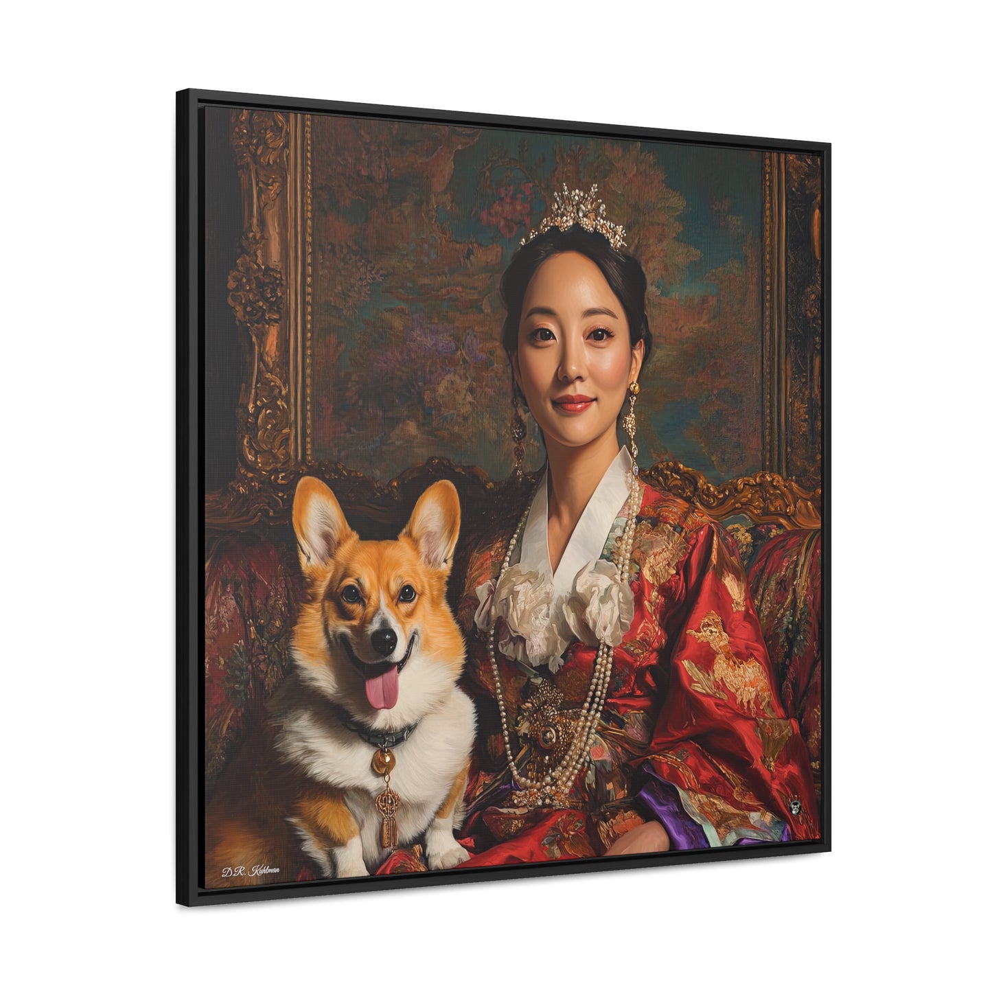 Korean Corgi Queen - Framed on Canvas