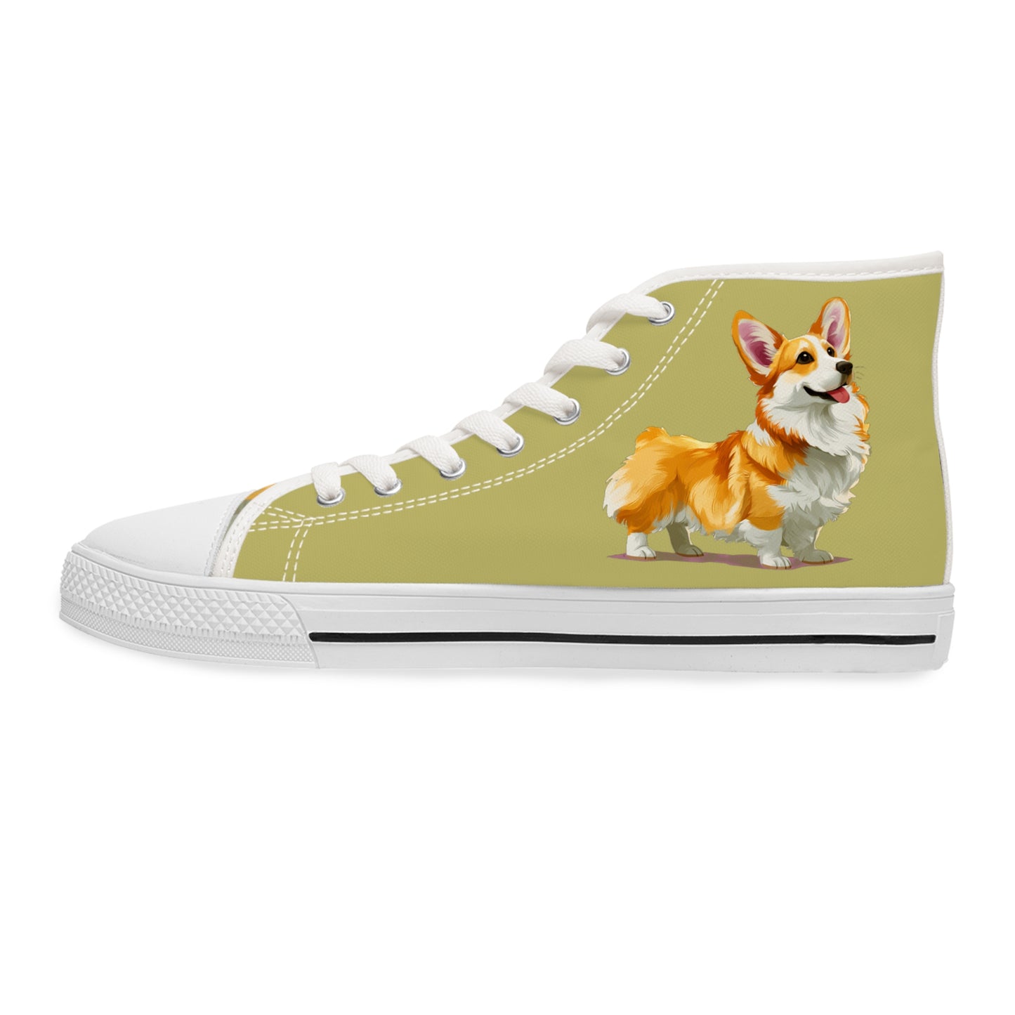 Classic Queen's Corgi Artistic Illustration Women's High Top Casual Khaki Canvas Sneakers