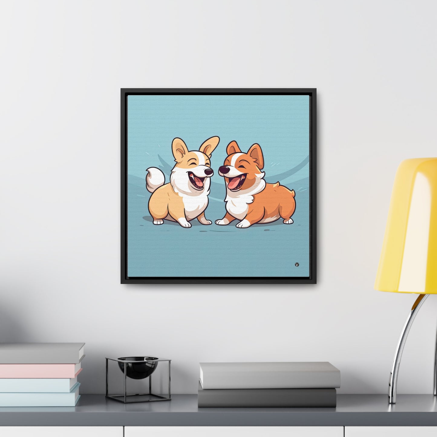 Corgi Couple - Framed on Canvas