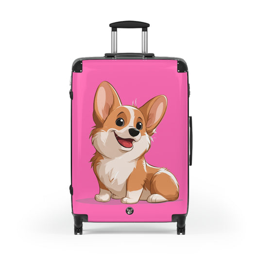 Cuddly Corgi Puppy Animation Suitcases — Pink Rolling Luggage with Adorable Dog Design