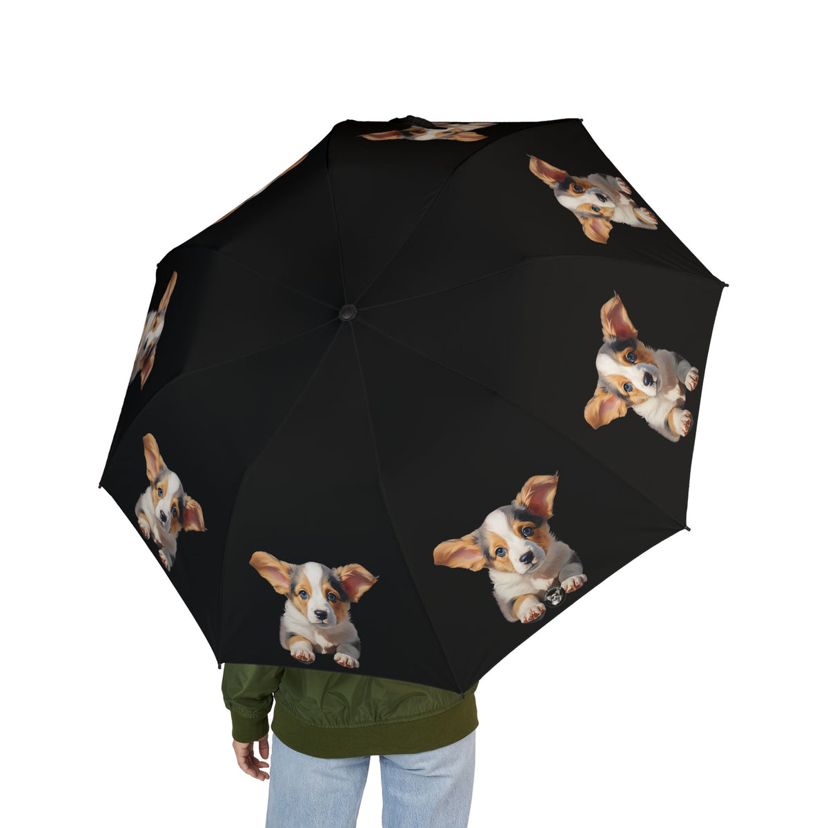 Puppy Dog Eyes Corgi Foldable Umbrella — Cute Dog Print Compact Rain Shield