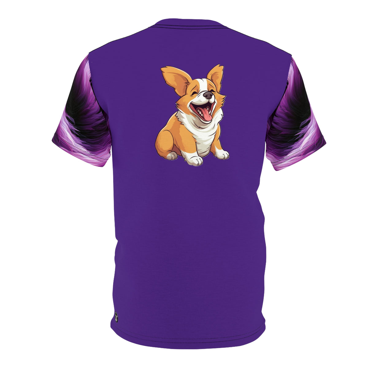 Jolly Jiggling Animated Corgi Unisex Bold Fashion Tee — Royal Purple Graphic Corgi Shirt