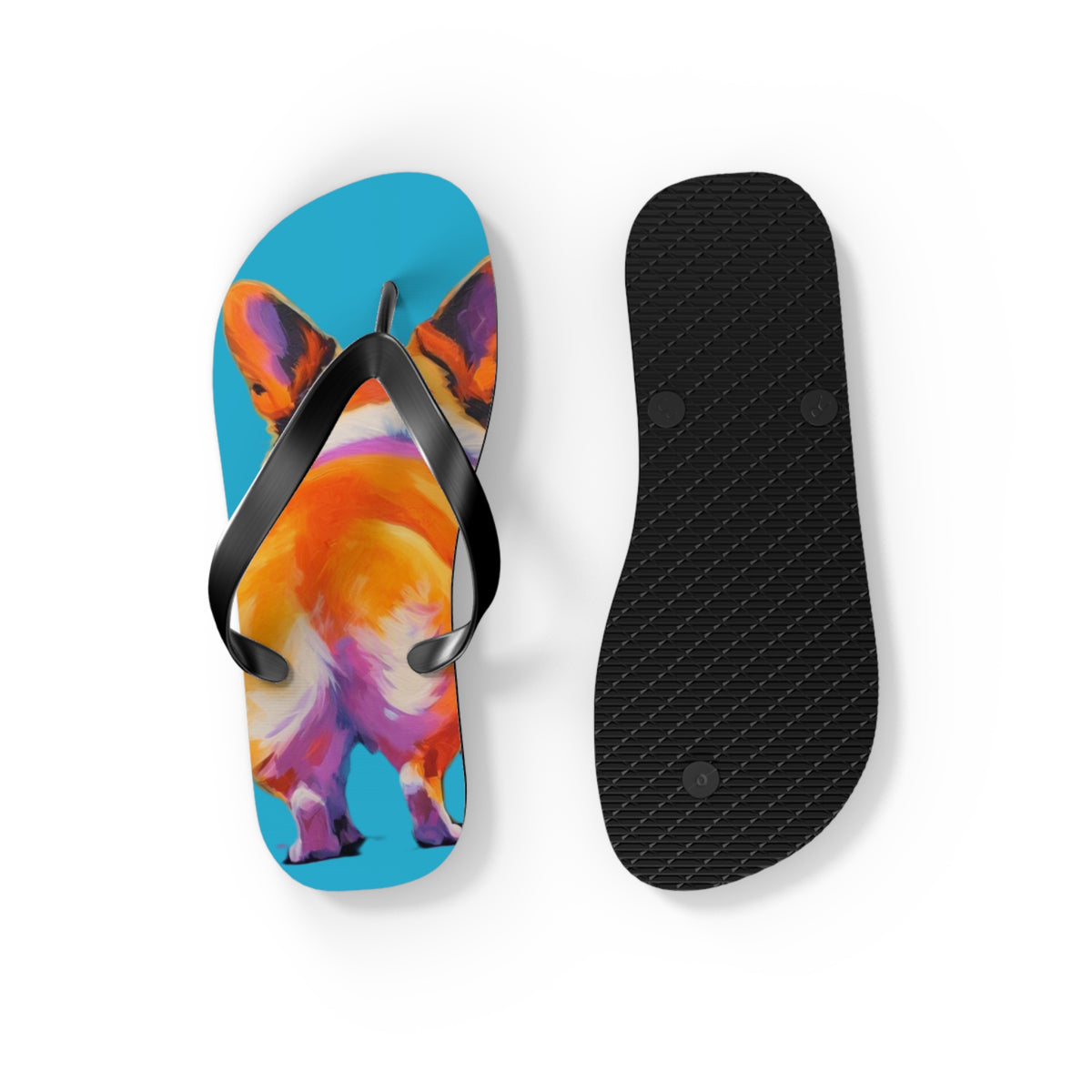 Corgi Butt Artistic Portrait Unisex Flip Flops – Blue Corgi Beach Sandals