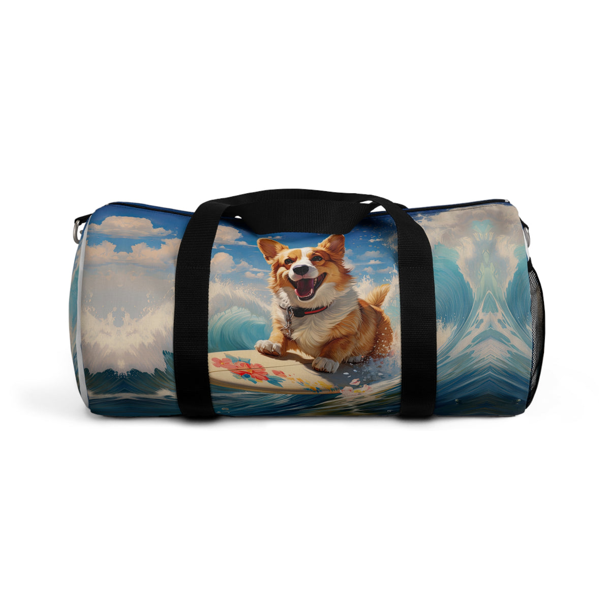 Cowabunga Surfing Corgi Duffel Bag - Fun Beach Theme Corgi Travel Gym Bag