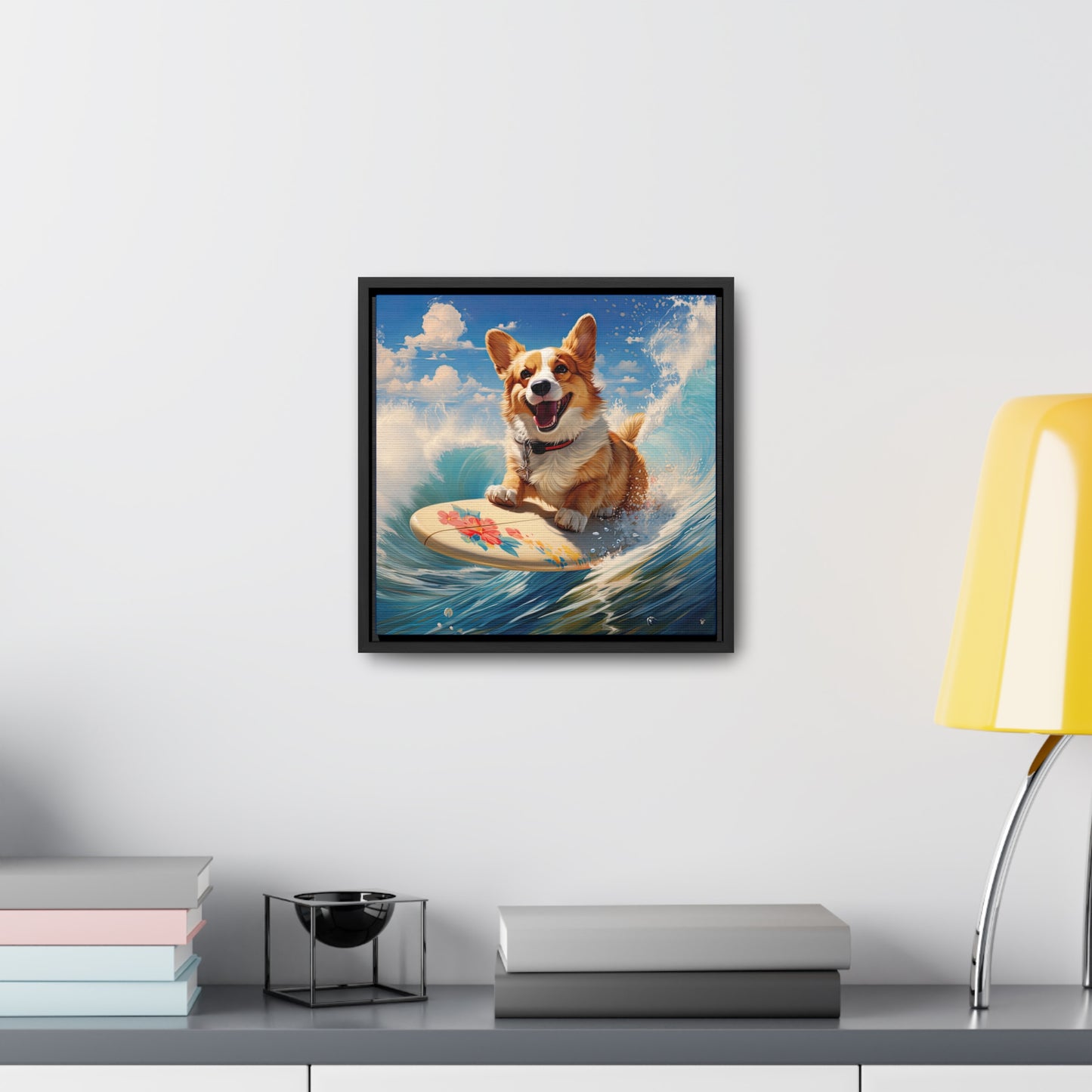Cowabunga Corgi - Framed on Canvas