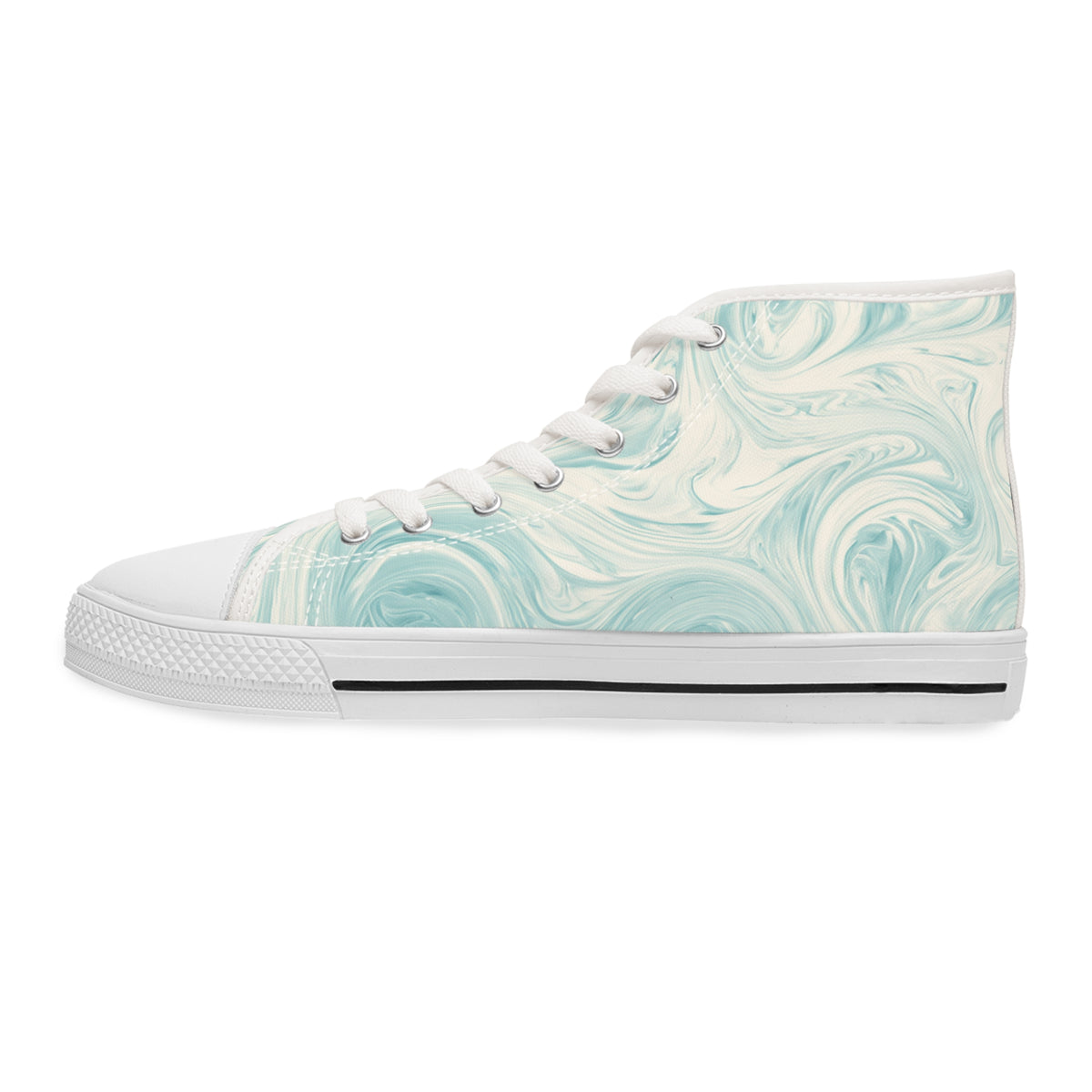 Blue Merle Majesty Women's High-Top Sneakers - Cool Blue Corgi on Swirling Aqua & Alabaster Cream Canvas