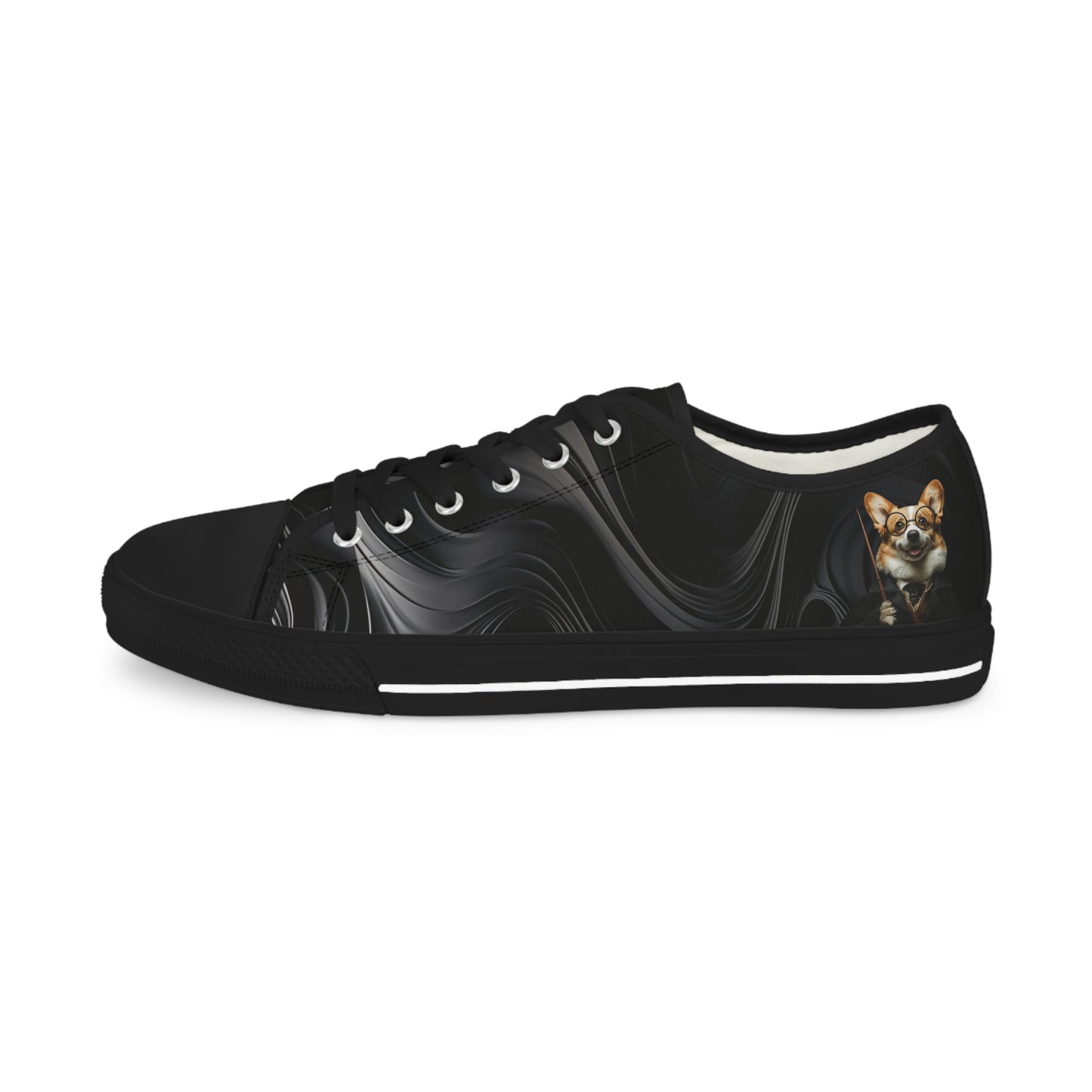 Corgi Potter Magic Wand Men's Low Top Casual Black Swirl Canvas Sneakers