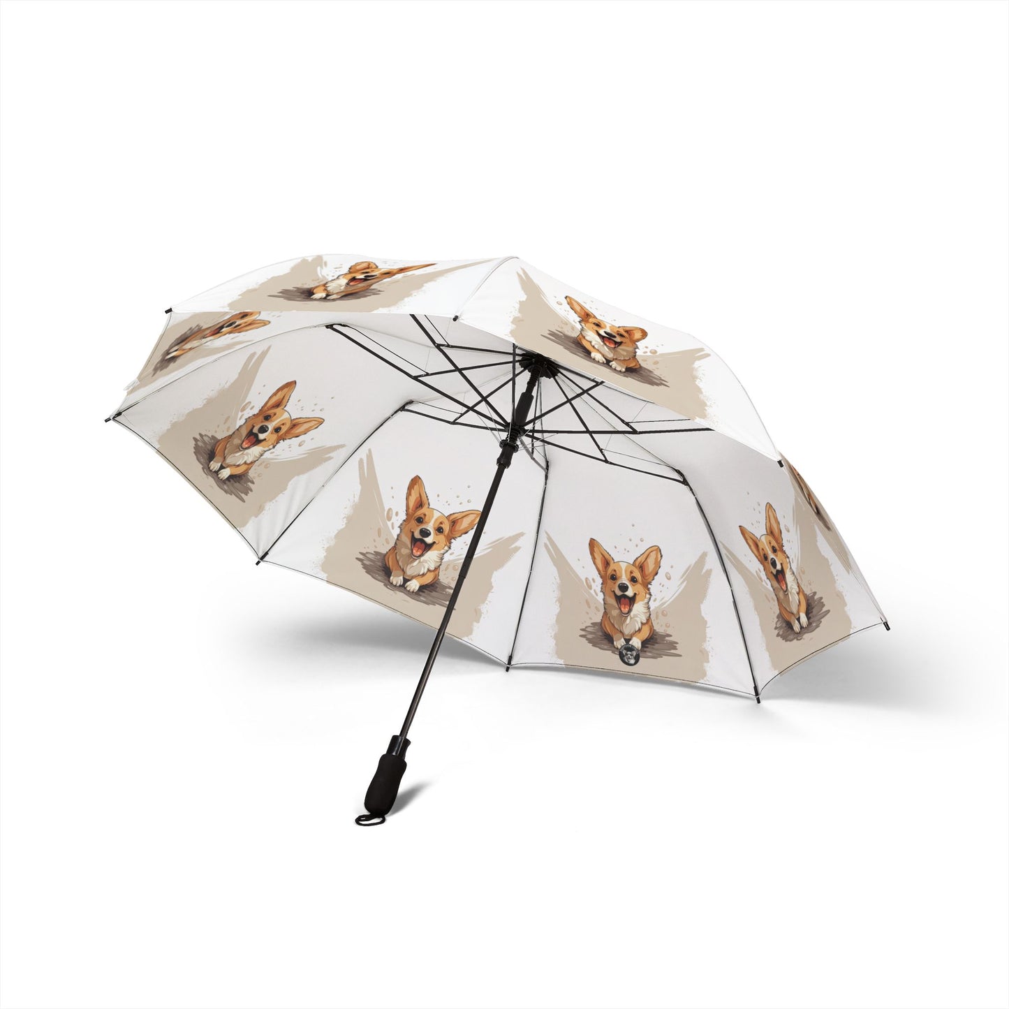 Corgi Cuteness Anime Foldable Umbrella — Beige & White Rain Parasol