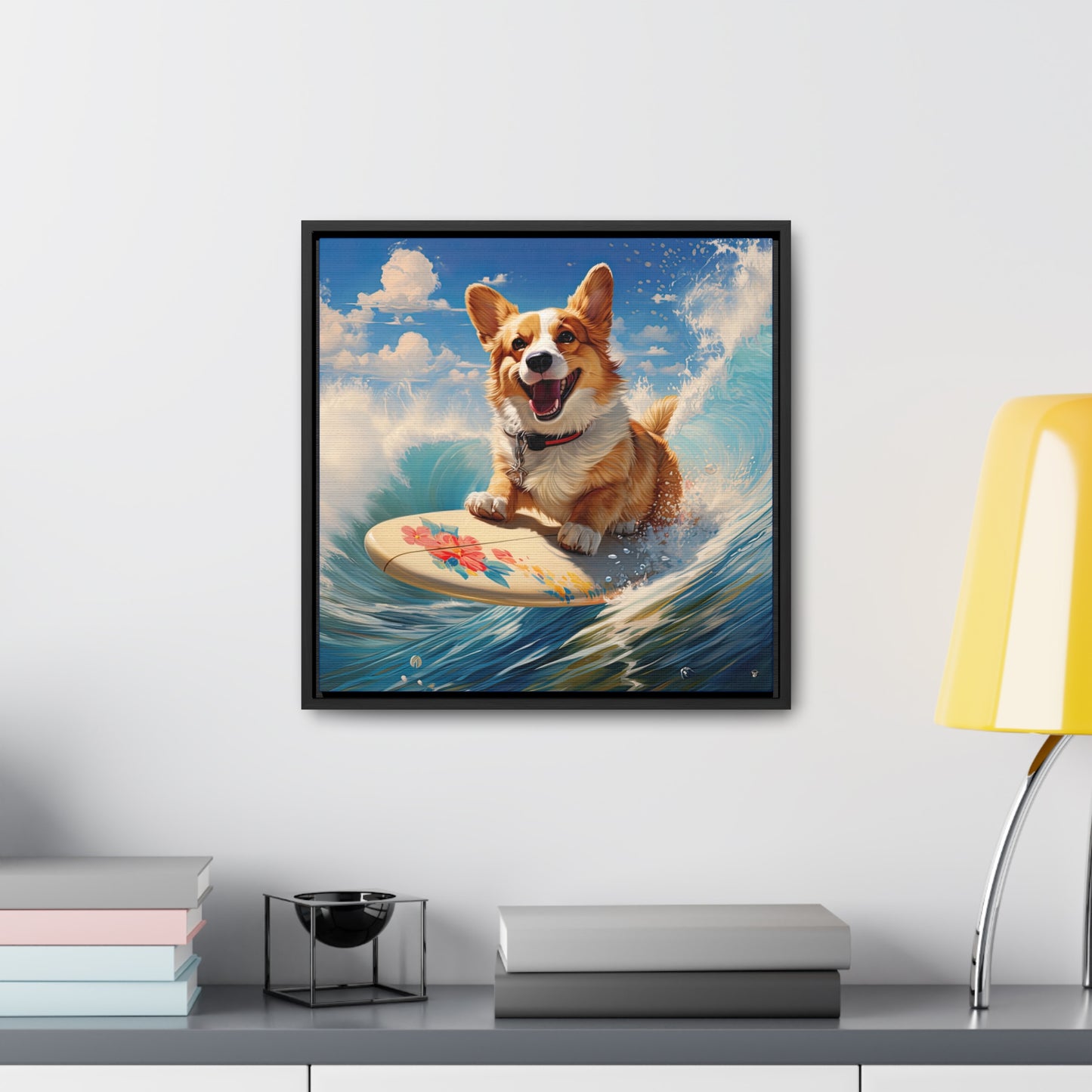 Cowabunga Corgi - Framed on Canvas