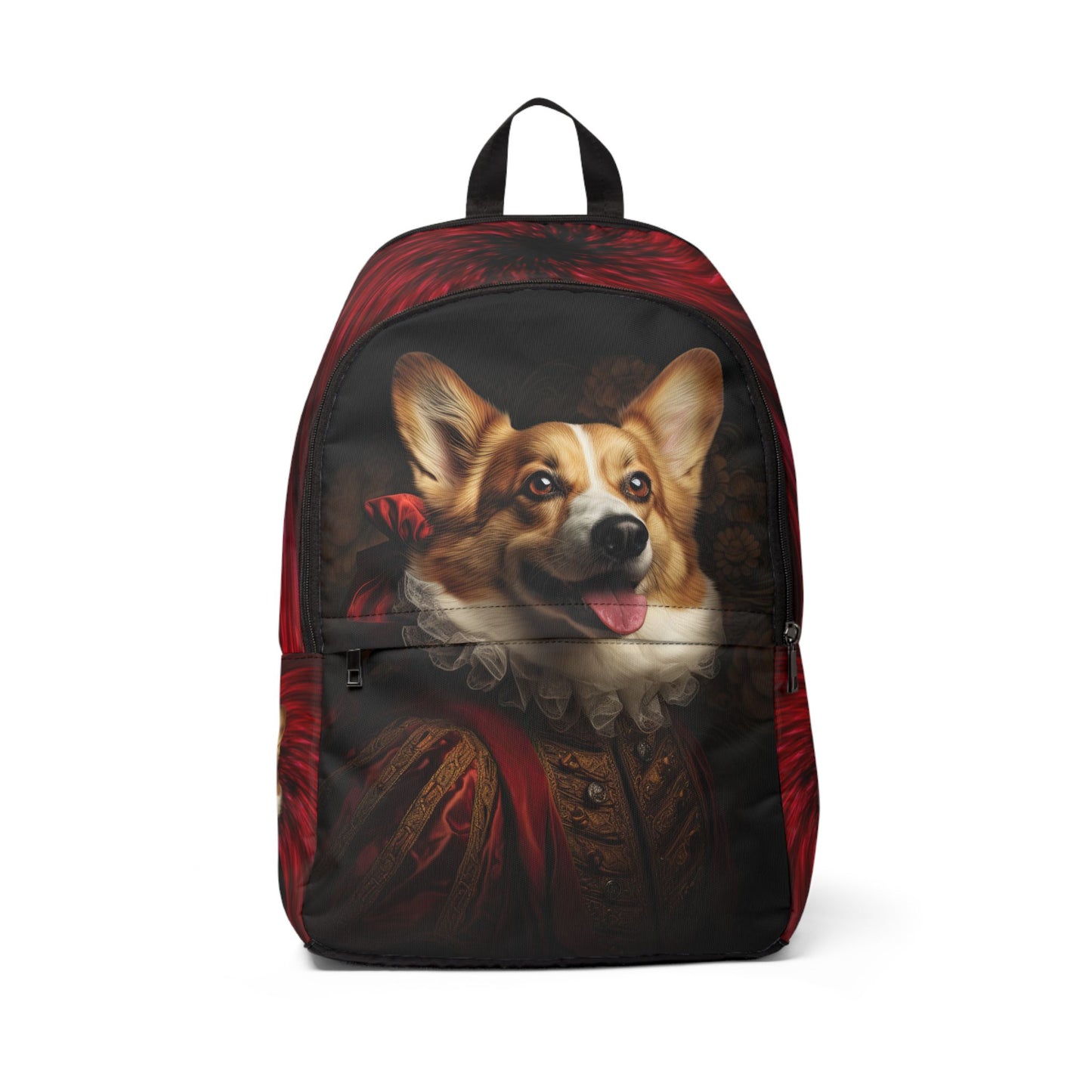 Renaissance Corgi in a Ruff Backpack — Black & Red Corgi Rucksack