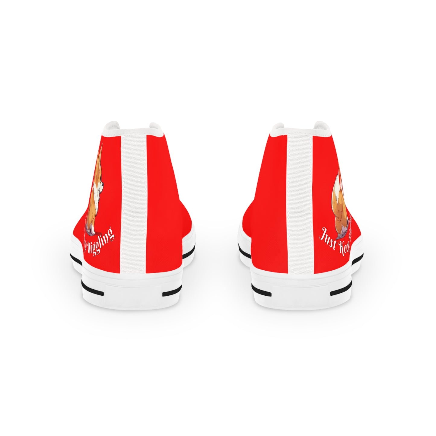 Just Keep Wiggling Men's Casual Red Canvas Sneakers - Cool Corgi Illustration