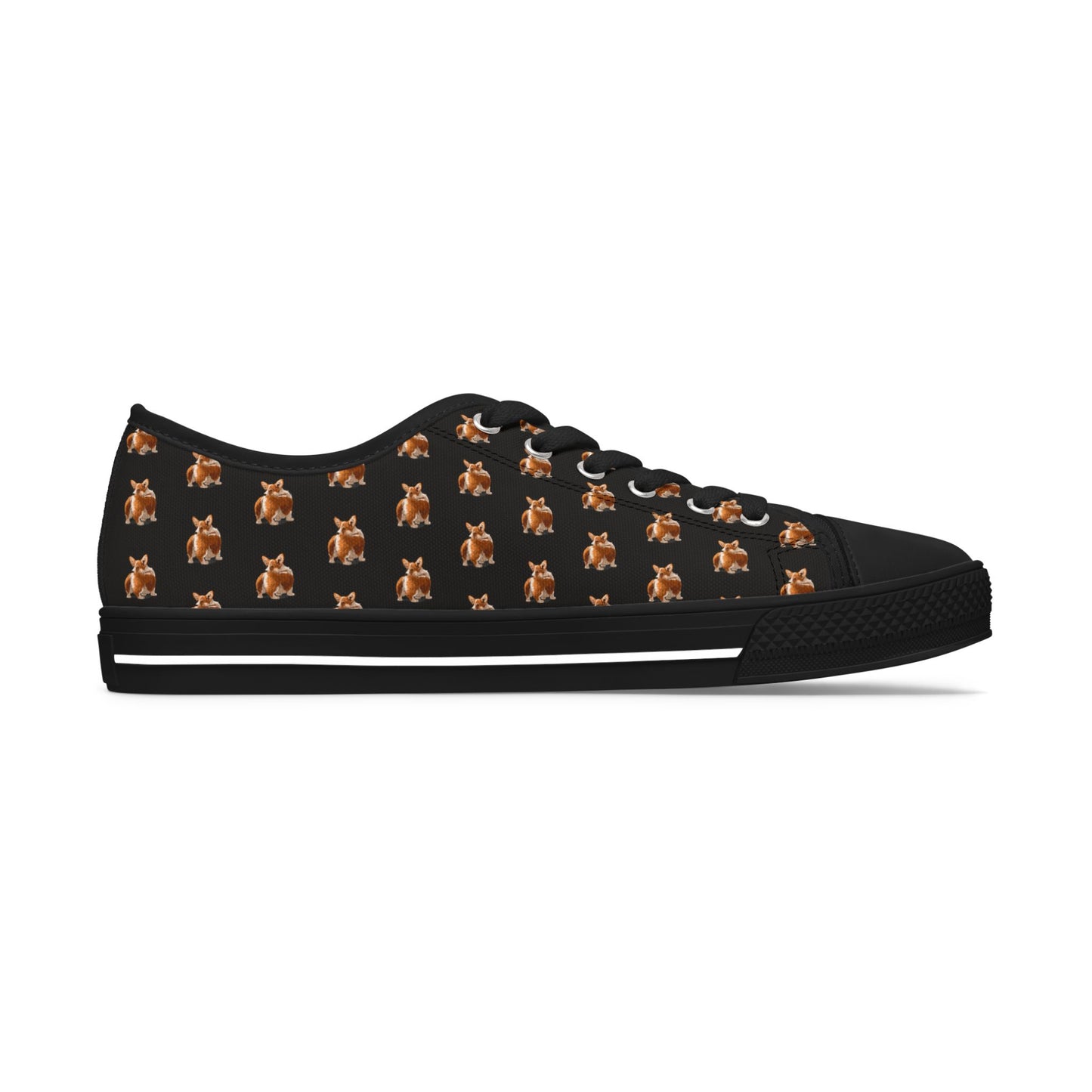 Corgi Contempt Mosaic Pattern Women’s Low Top Casual Black Canvas Sneakers