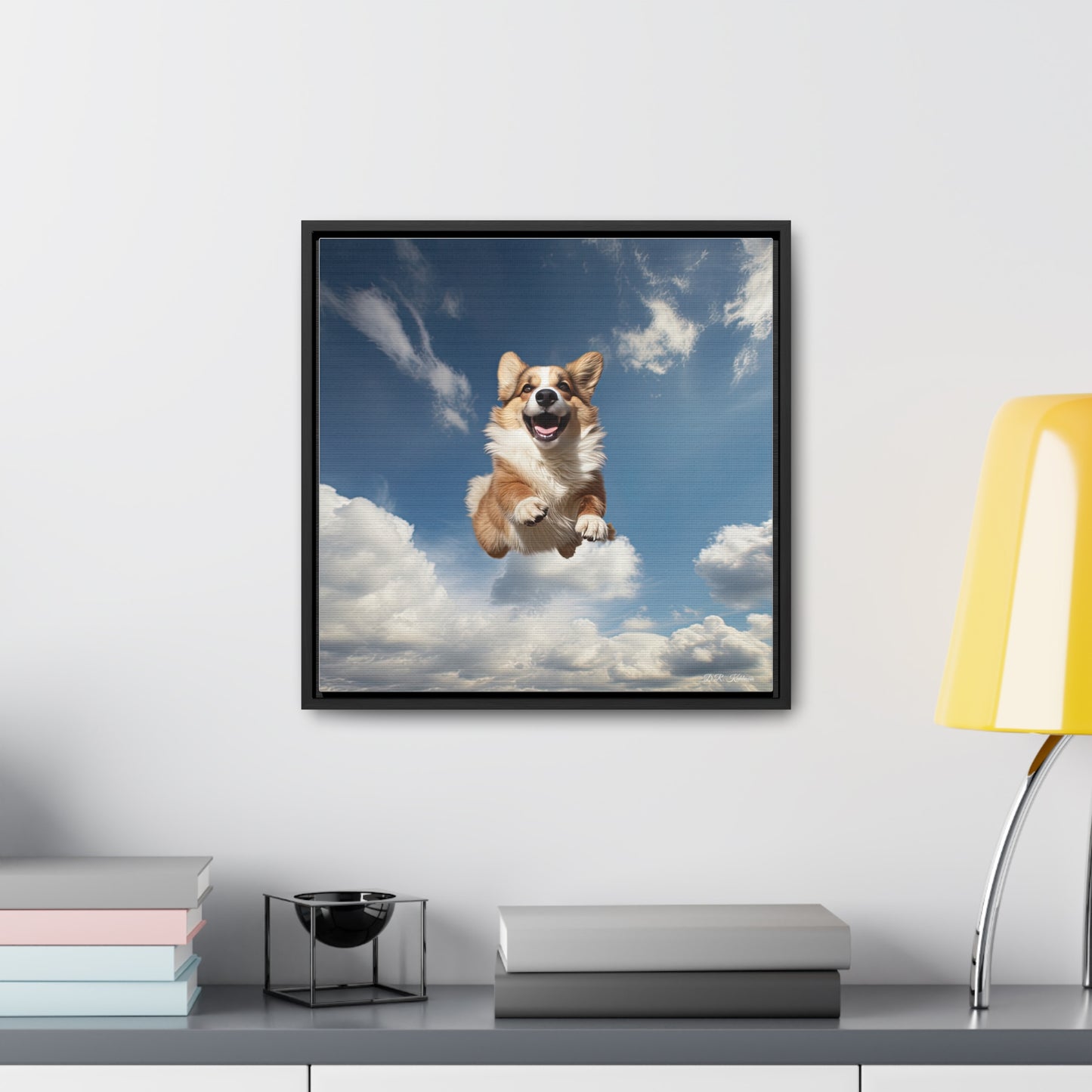 Flying Corgi - Framed on Canvas