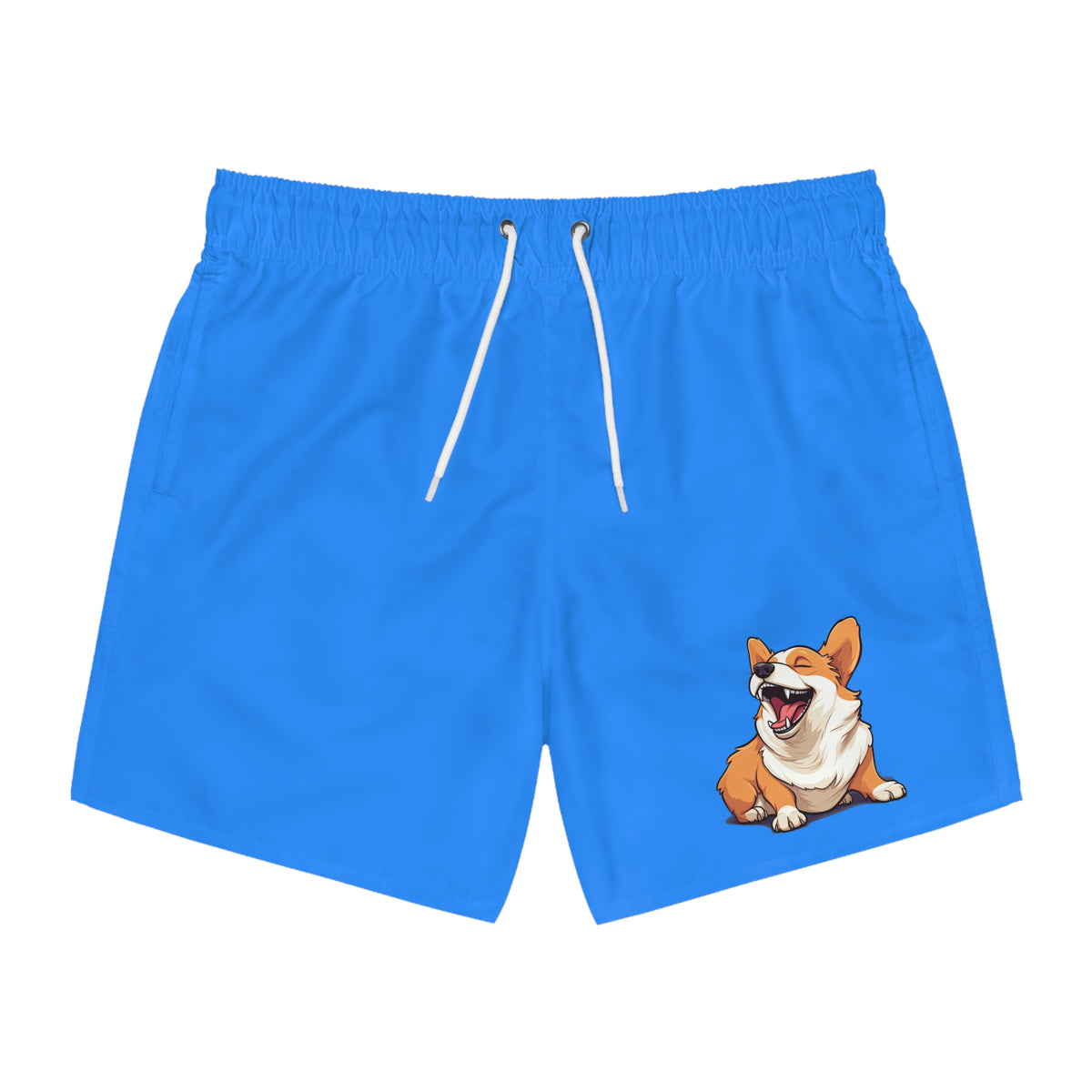 Comical Corgi All Smiles Blue Swim Trunks
