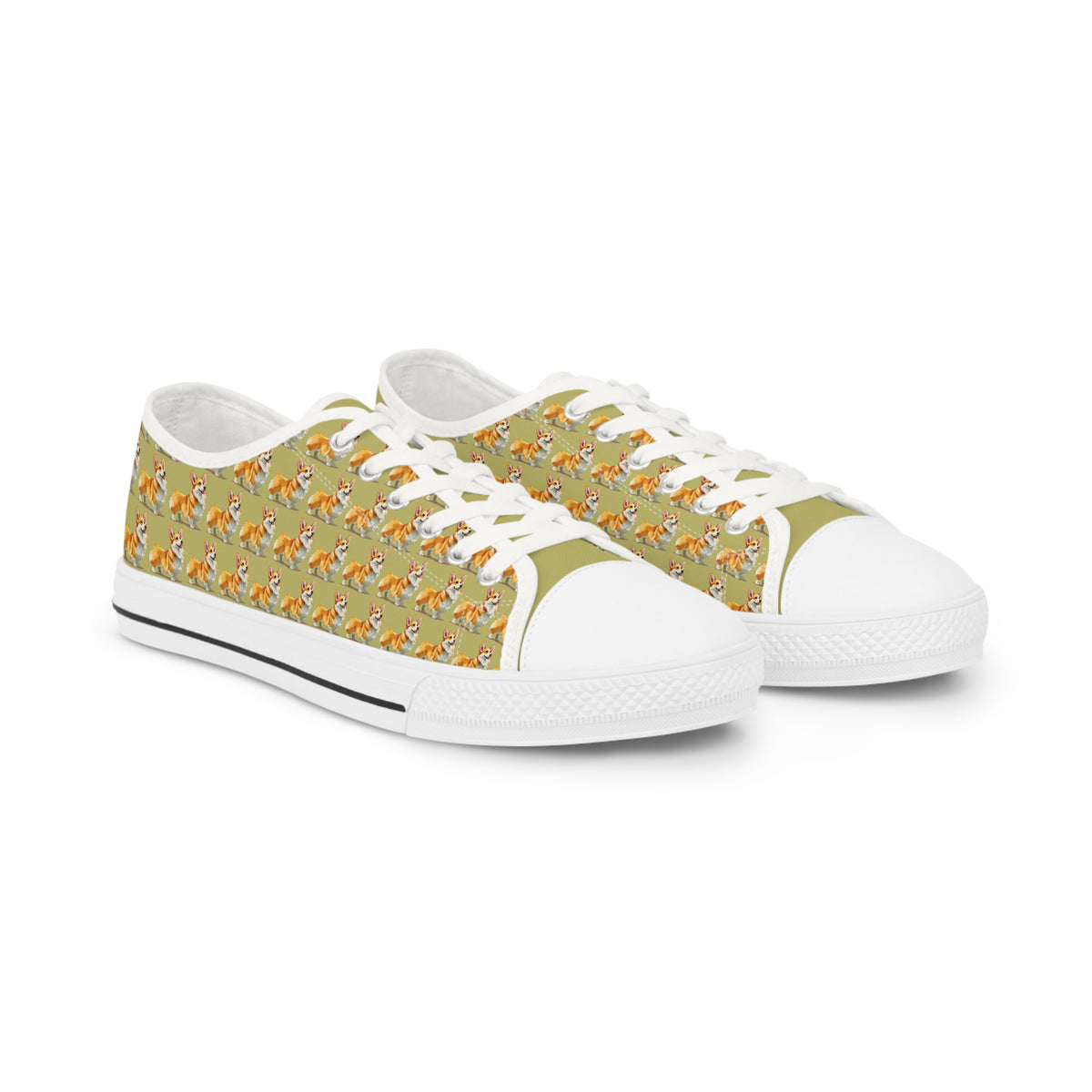 The Queen's Corgi Companion Repeater Pattern Men's Low Top Casual Khaki Canvas Sneakers