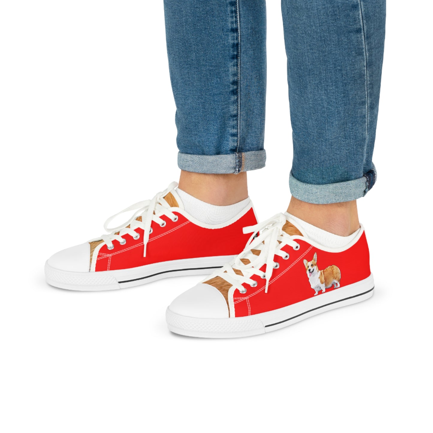 Best in Show Corgi Portrait Men's Casual Low Top Sneakers on Red Canvas