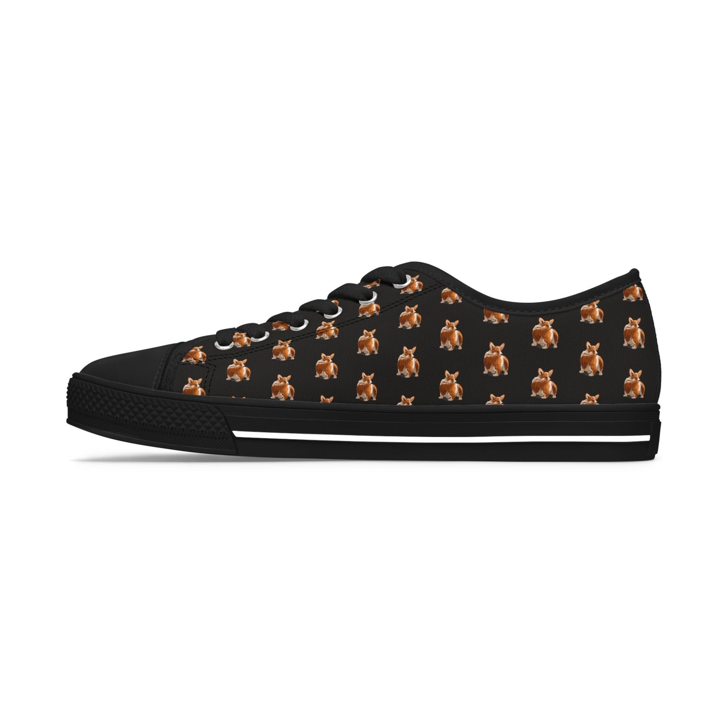 Corgi Contempt Mosaic Pattern Women’s Low Top Casual Black Canvas Sneakers