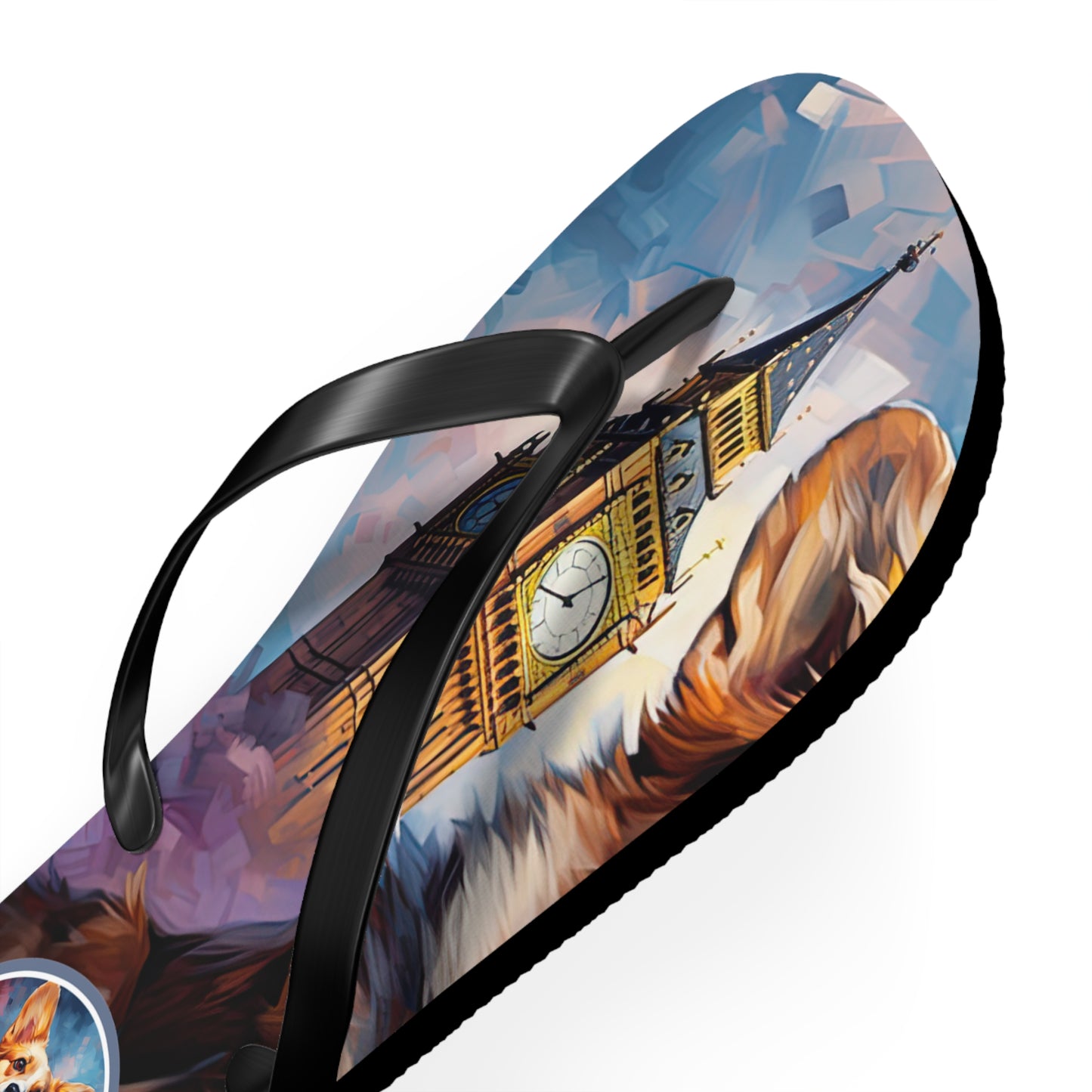 Corgi & Big Ben Artistic Unisex Flip Flops — London Themed Corgi Sandals