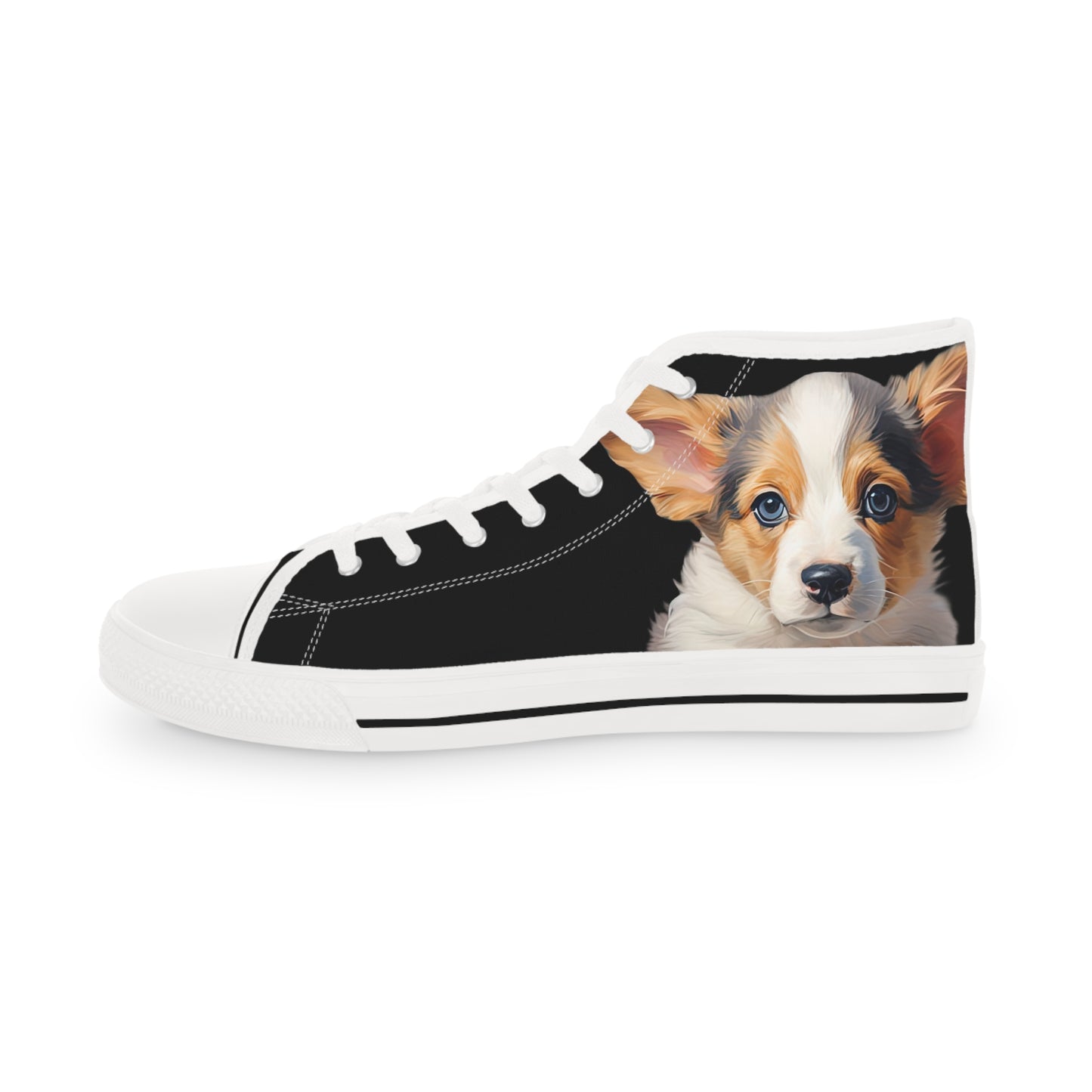 Puppy Dog Eyes Corgi Portrait Men's High Top Casual Black Canvas Sneakers