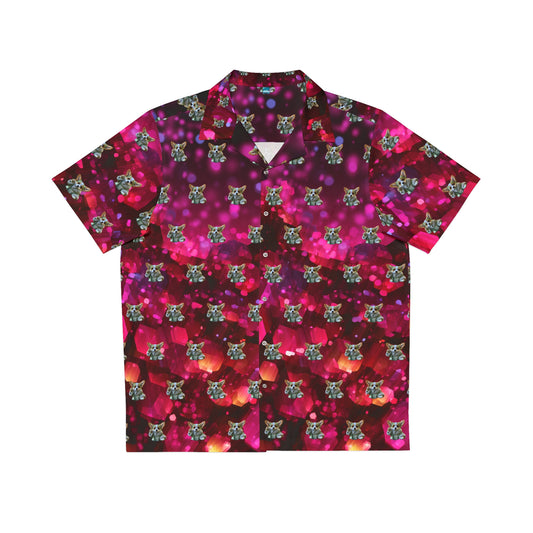 Baby Corgi Star Warrior Hawaiian Shirt - Black Red & Purple Galaxy Glitter Vacation Attire