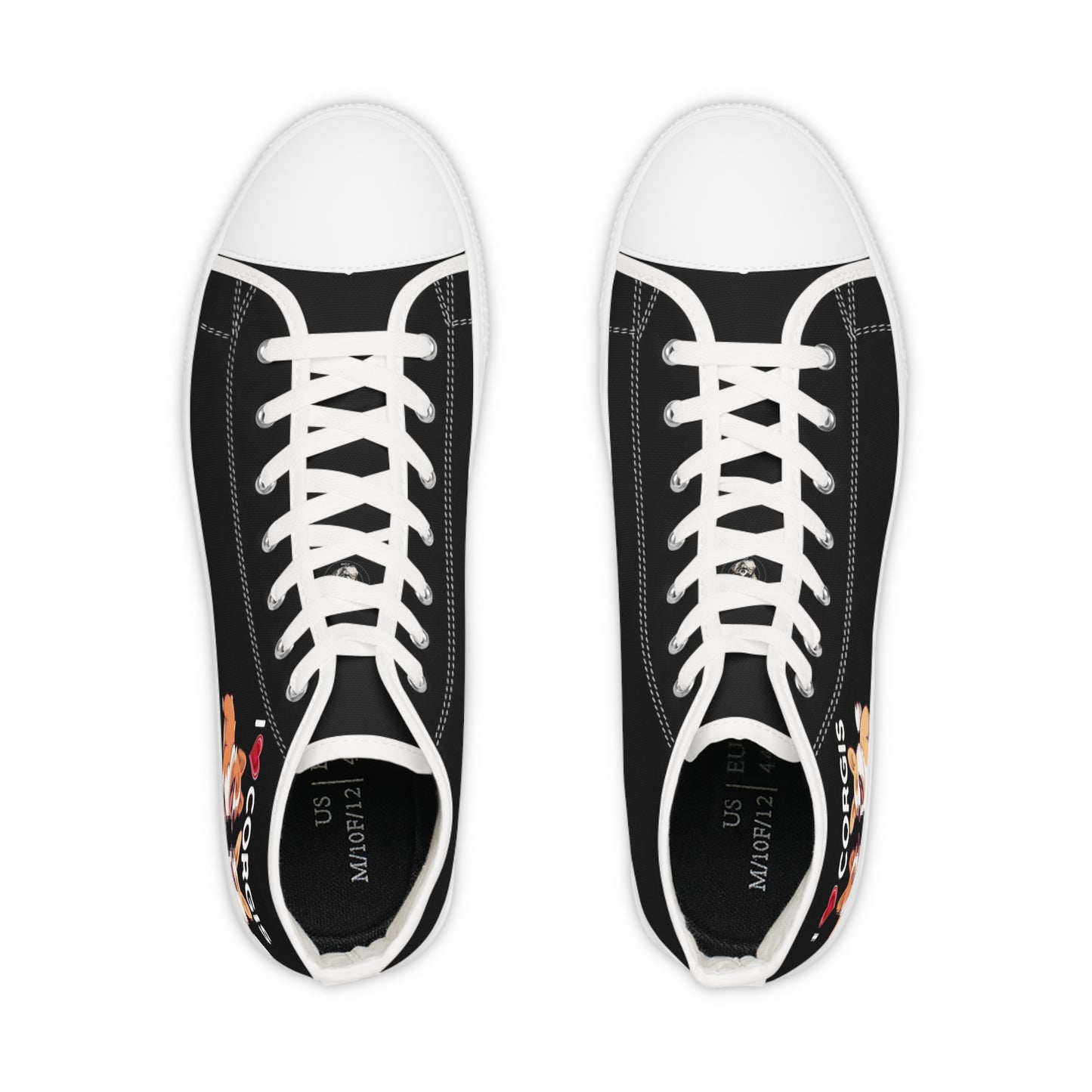 I Heart Corgis Men's High Top Casual Black Canvas Sneakers with Two Corgi Best Buds