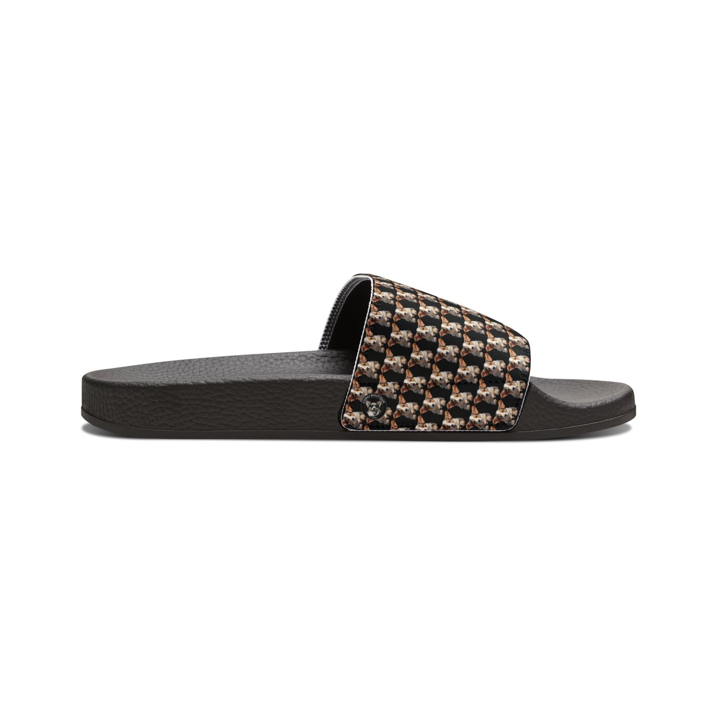 Puppy Corgi Portrait Mosaic Men's Black Slide Sandals - Casual Pool & Beach Slides