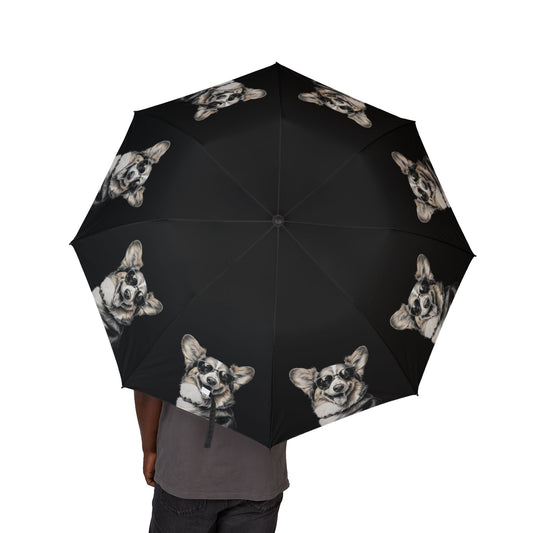 Corgi Cool Artistic Illustration Portrait Foldable Umbrella — Compact Rain Parasol