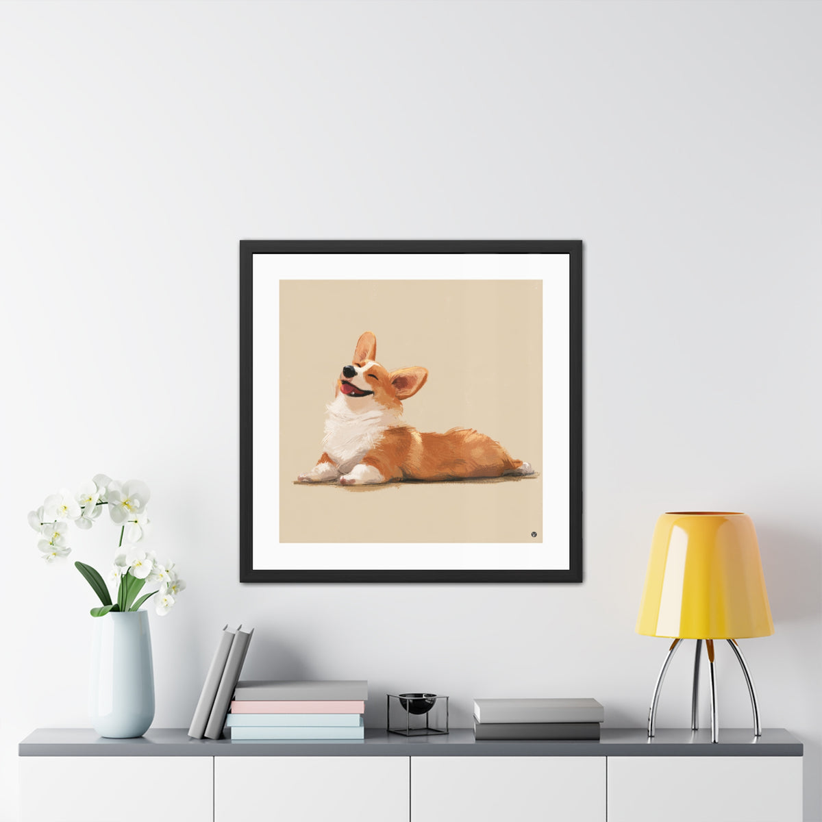 Giddy Sploot  - Happy Corgi Exclusive Framed Print