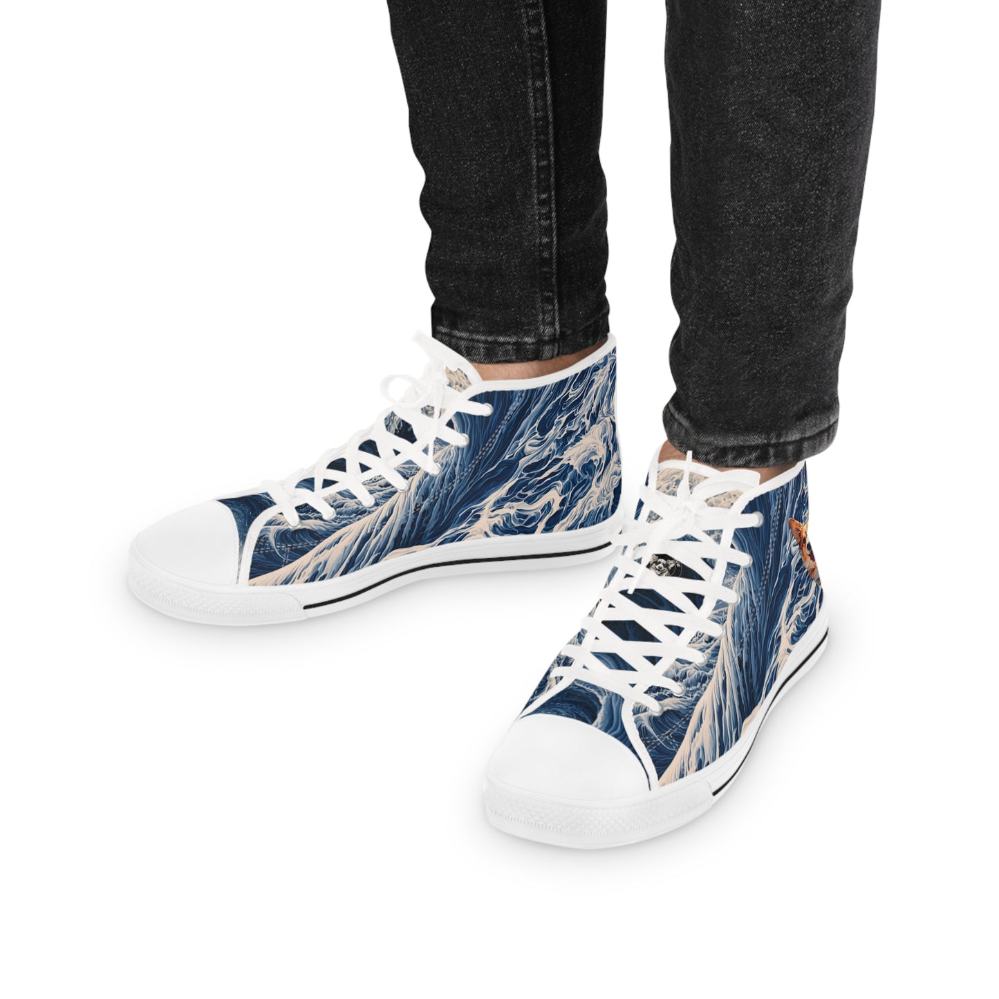 Coastal Corgi Big Blue Ocean Wave Men's High Top Casual Canvas Sneakers