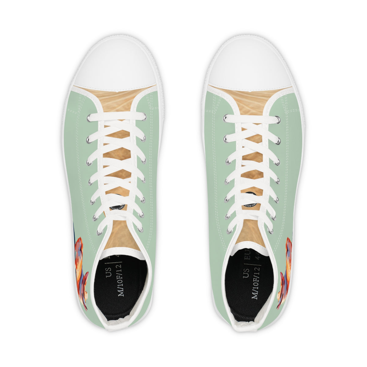 Corgi Classico Men's High-Top Sneakers - Watercolor Wiggler on Momo Mint Canvas with Flaxen Fawn Fur-Effect Tongues