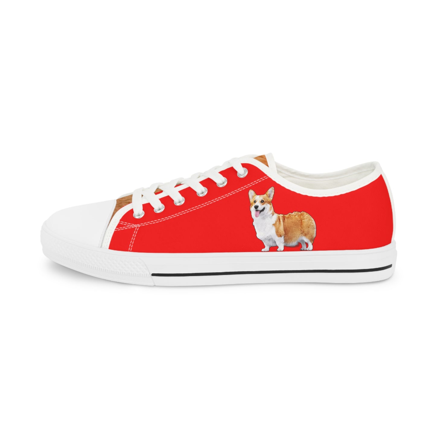 Best in Show Corgi Portrait Men's Casual Low Top Sneakers on Red Canvas
