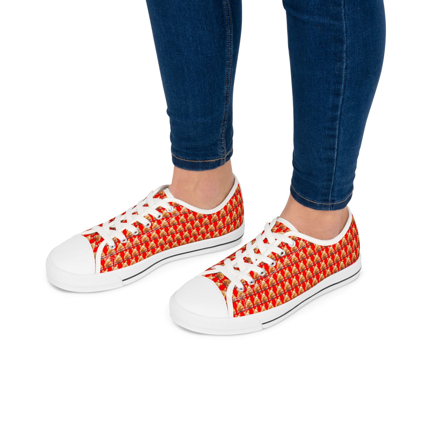 Corgi Booty Call Red Houndstooth Style Geometric Pattern Casual Women’s Low Top Canvas Sneakers