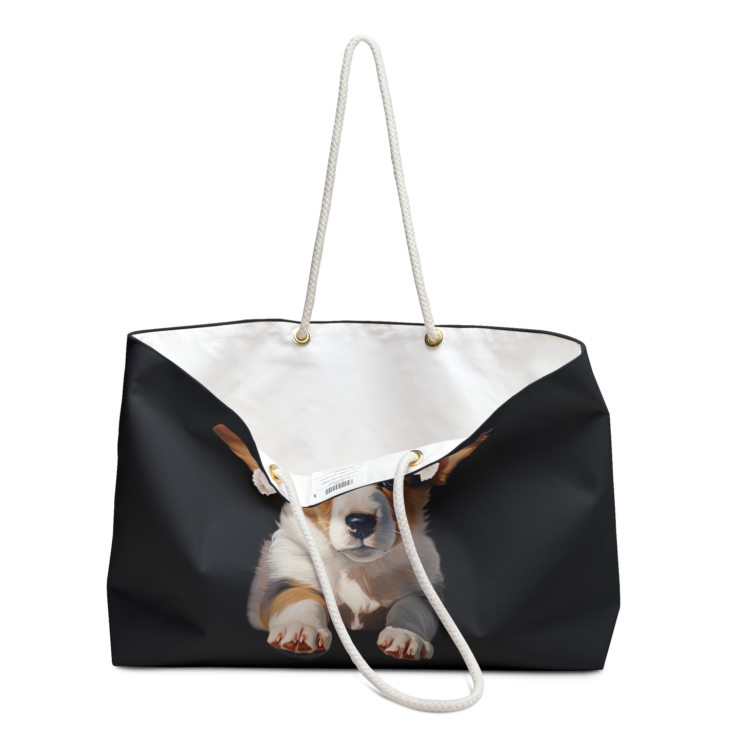 Puppy Dog Eyes Corgi Weekender Beach Bag – Cute Corgi Puppy Black Travel Tote