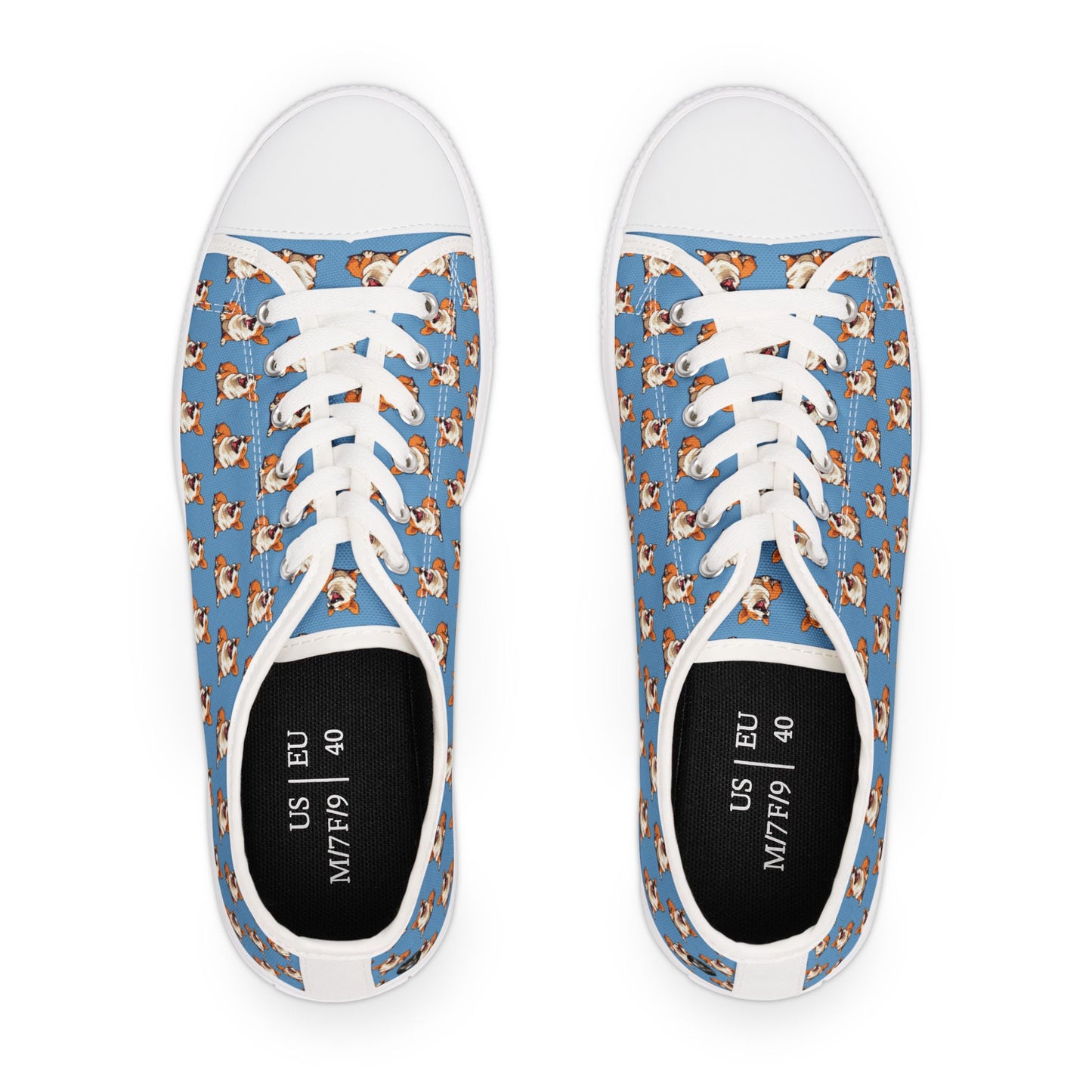 Comical Corgi Mosaic Pattern Women’s Low Top Casual Blue Canvas Sneakers