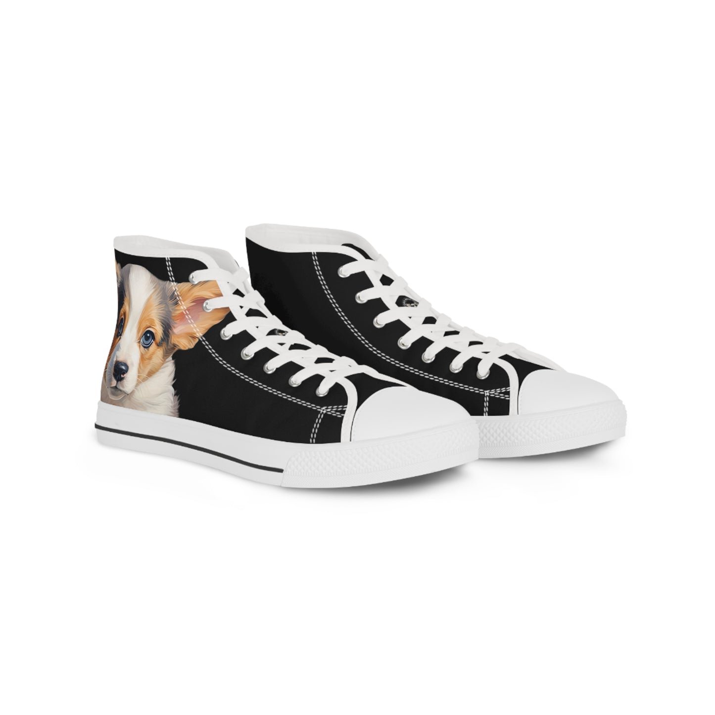 Puppy Dog Eyes Corgi Portrait Men's High Top Casual Black Canvas Sneakers