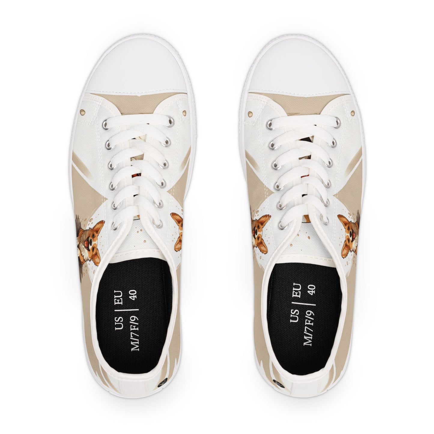 Corgi Cuteness Anime Print Women’s Low Top Casual Beige Canvas Sneakers
