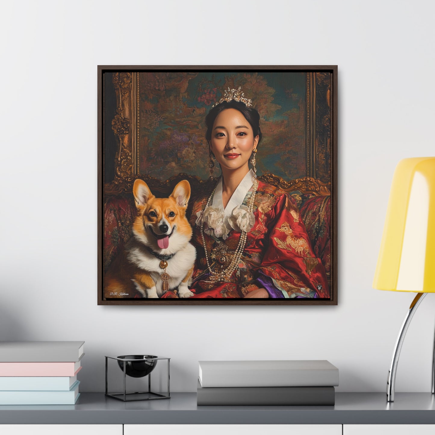 Korean Corgi Queen - Framed on Canvas