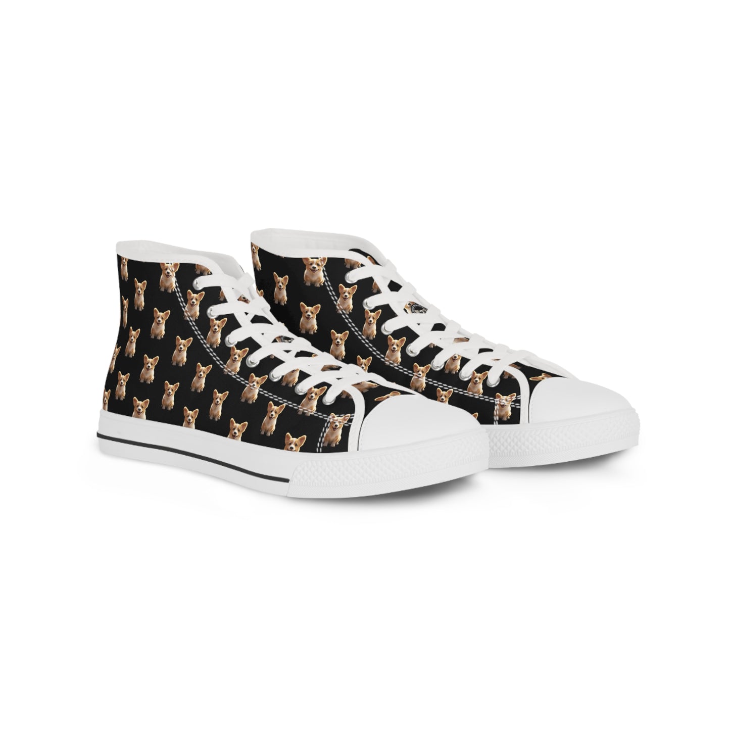 Sweetness on Black Men's High Top Casual Canvas Sneakers - Corgi Mosaic Pattern