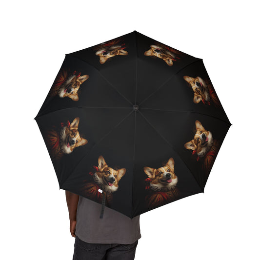 Renaissance Corgi in a Ruff Foldable Umbrella — Compact Semi‑Automatic Rain Parasol with Corgi Portrait