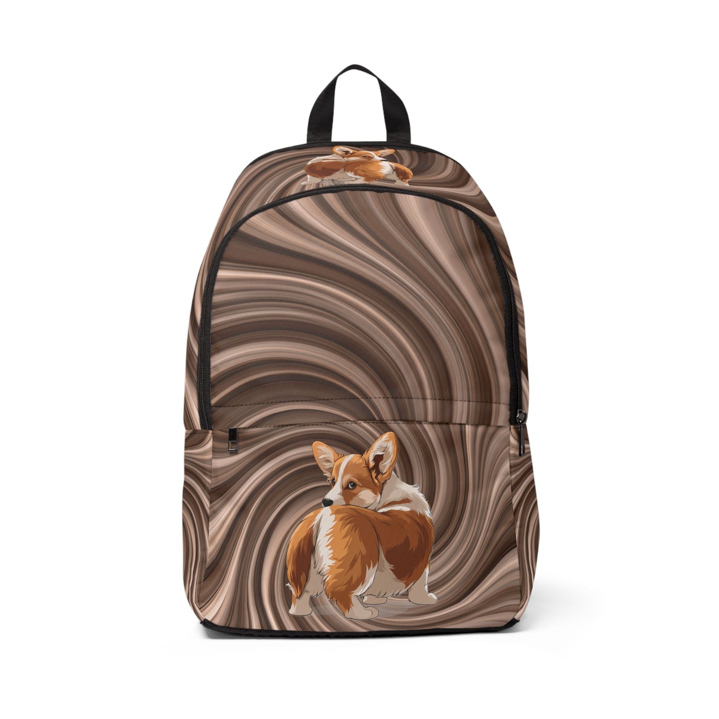 Butt What? Talk To The Butt Contemptuous Corgi Backpack — Cool Corgi Swirling Brown Rucksack