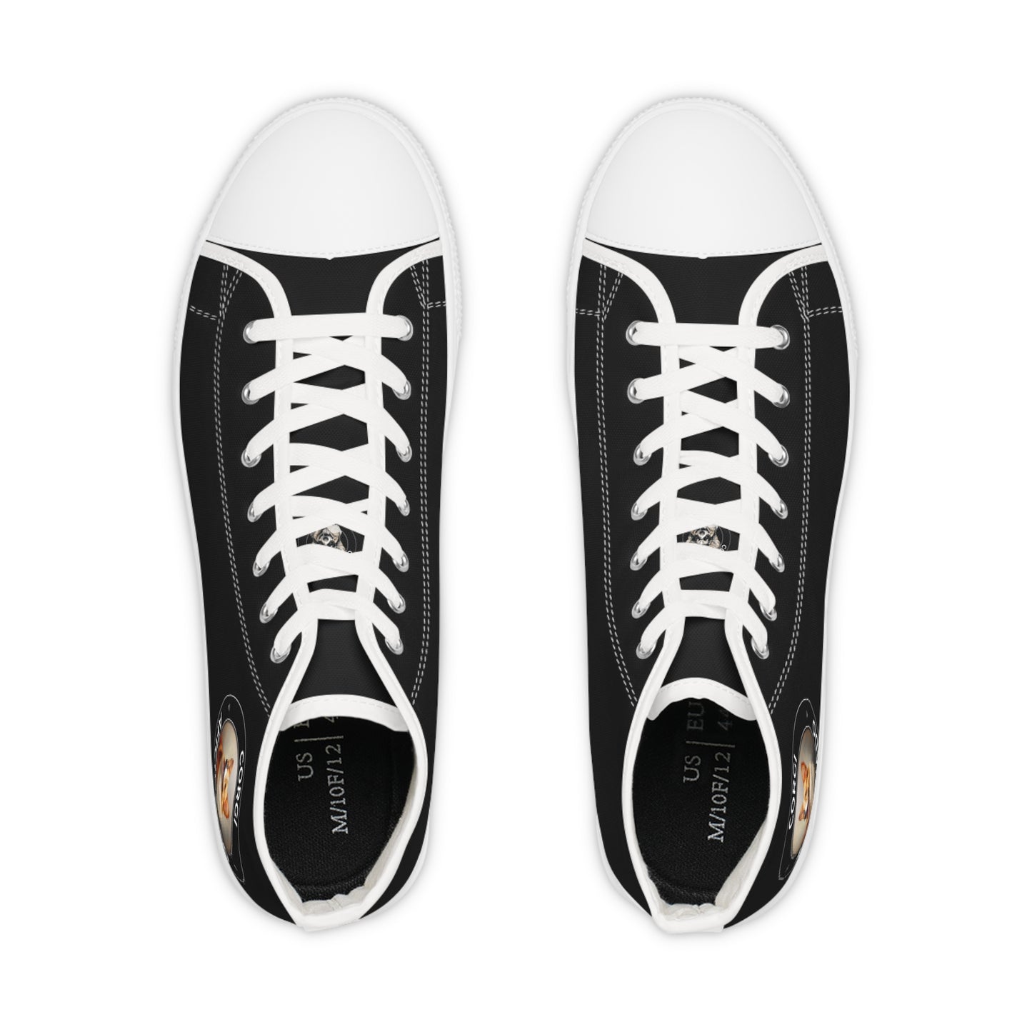Corgi Aficionado Men's High Top Casual Black Canvas Sneakers with a Classic Corgi Portrait
